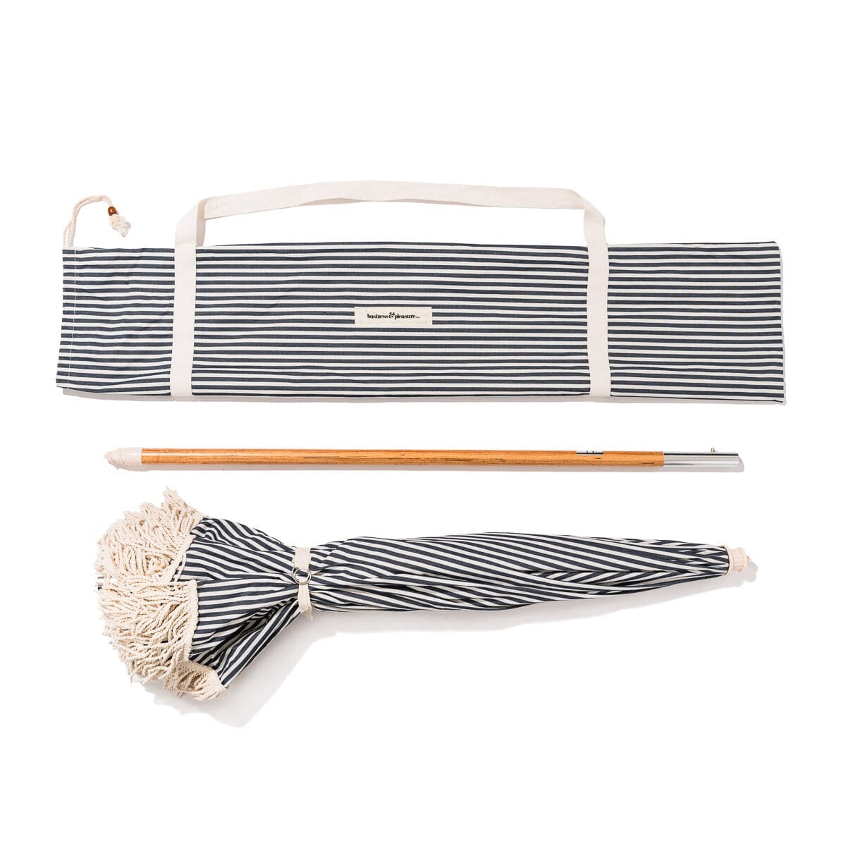 The Rio Fringed Umbrella - Lauren's Navy Stripe Rio Umbrella Business & Pleasure Co Aus