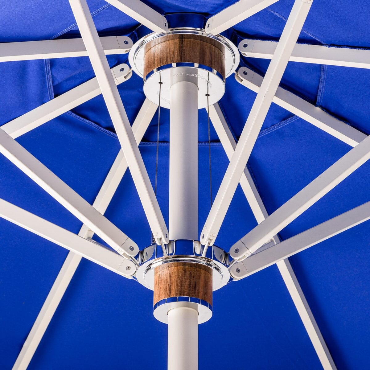 The Resort Market Umbrella in Border Valance Mediterranean Blue | 8' Antique White Frame Resort Market Umbrella Kit Business & Pleasure Co.