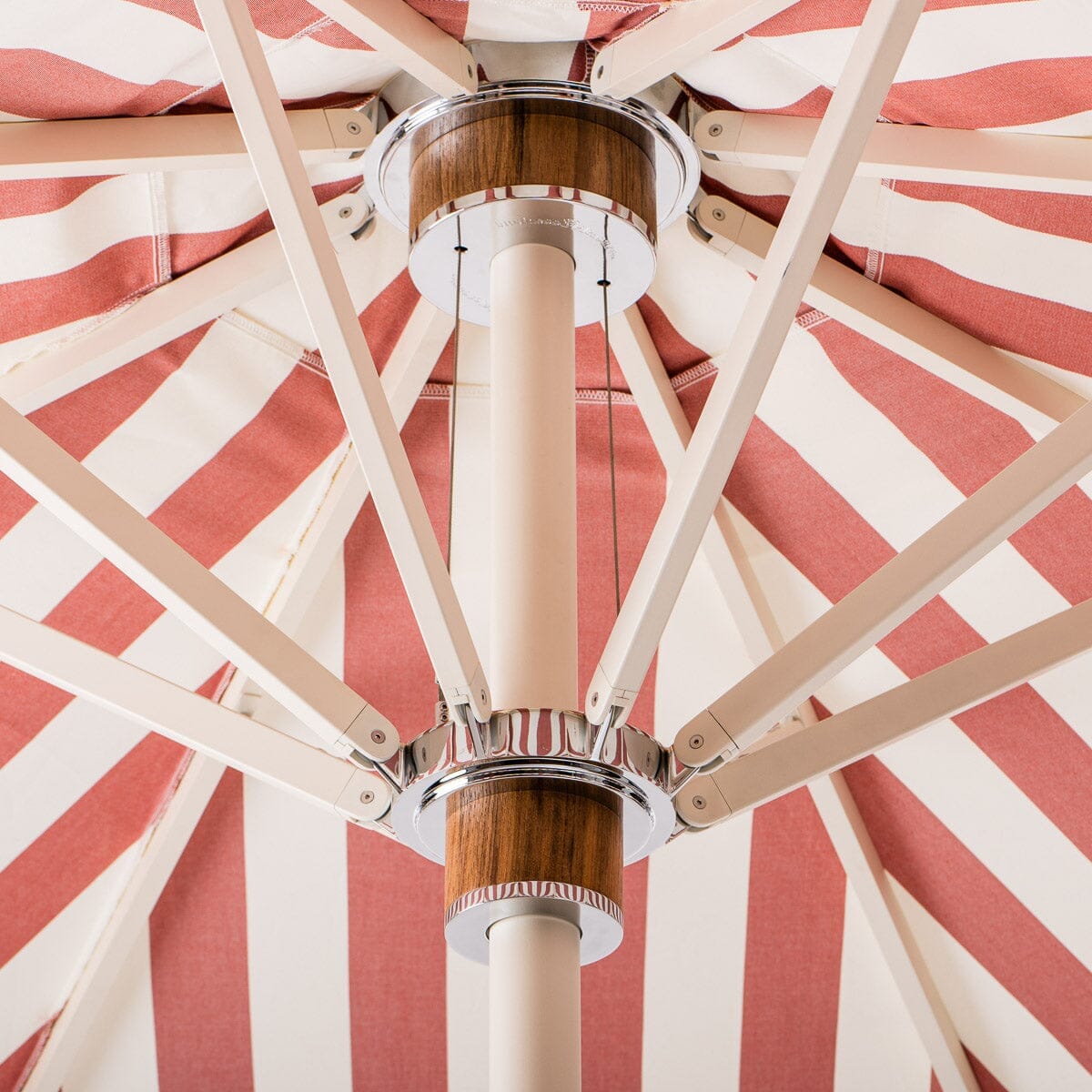 The Resort Market Umbrella in Crew Le Sirenuse Stripe | 8' Antique White Frame Resort Market Umbrella Kit Business & Pleasure Co.