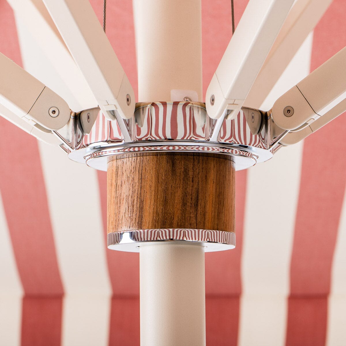 The Resort Market Umbrella in Crew Le Sirenuse Stripe | 8' Antique White Frame Resort Market Umbrella Kit Business & Pleasure Co.