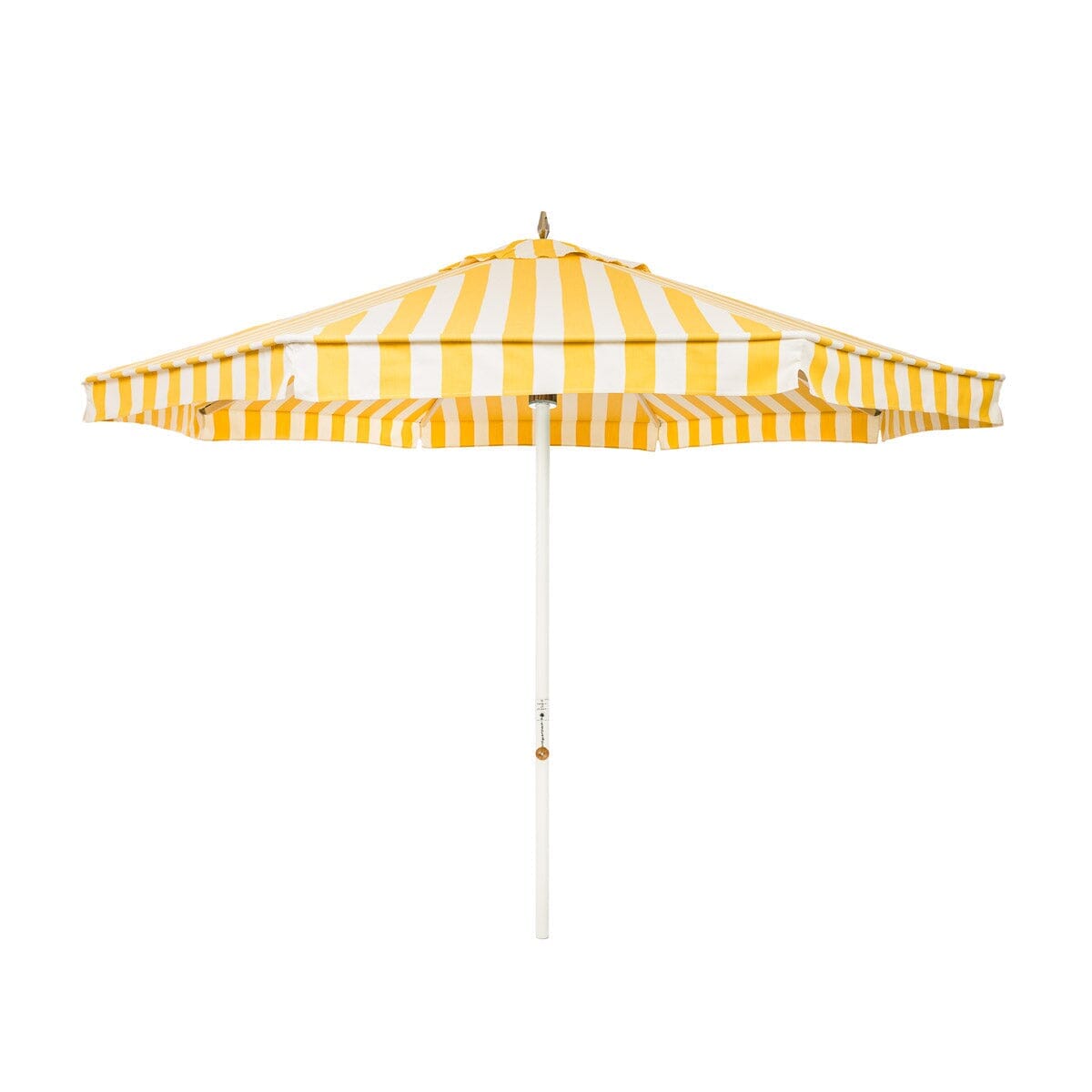 The Resort Market Umbrella in Crew Mimosa Yellow Stripe | 10' Antique White Frame Resort Market Umbrella Kit Business & Pleasure Co.