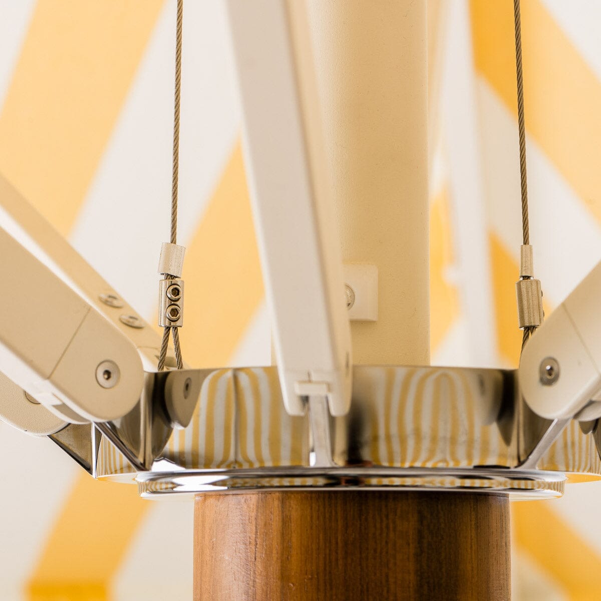 The Resort Market Umbrella in Crew Mimosa Yellow Stripe | 10' Antique White Frame Resort Market Umbrella Kit Business & Pleasure Co.