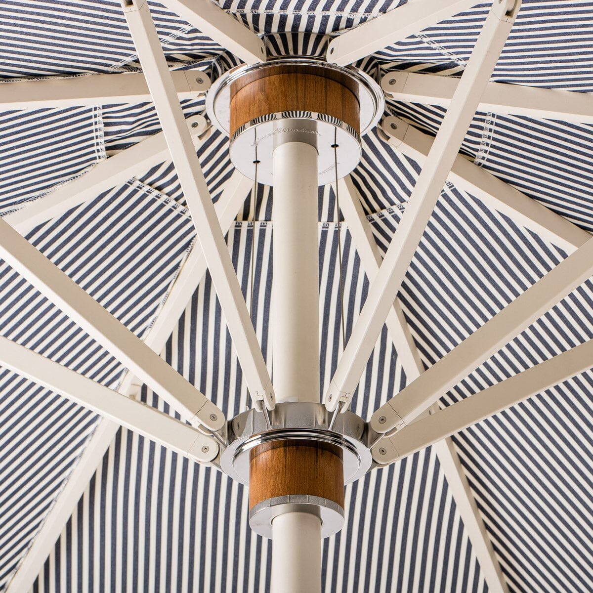 The Resort Market Umbrella in Lauren's Navy Stripe | 8' Antique White Frame Resort Market Umbrella Kit Business & Pleasure Co.