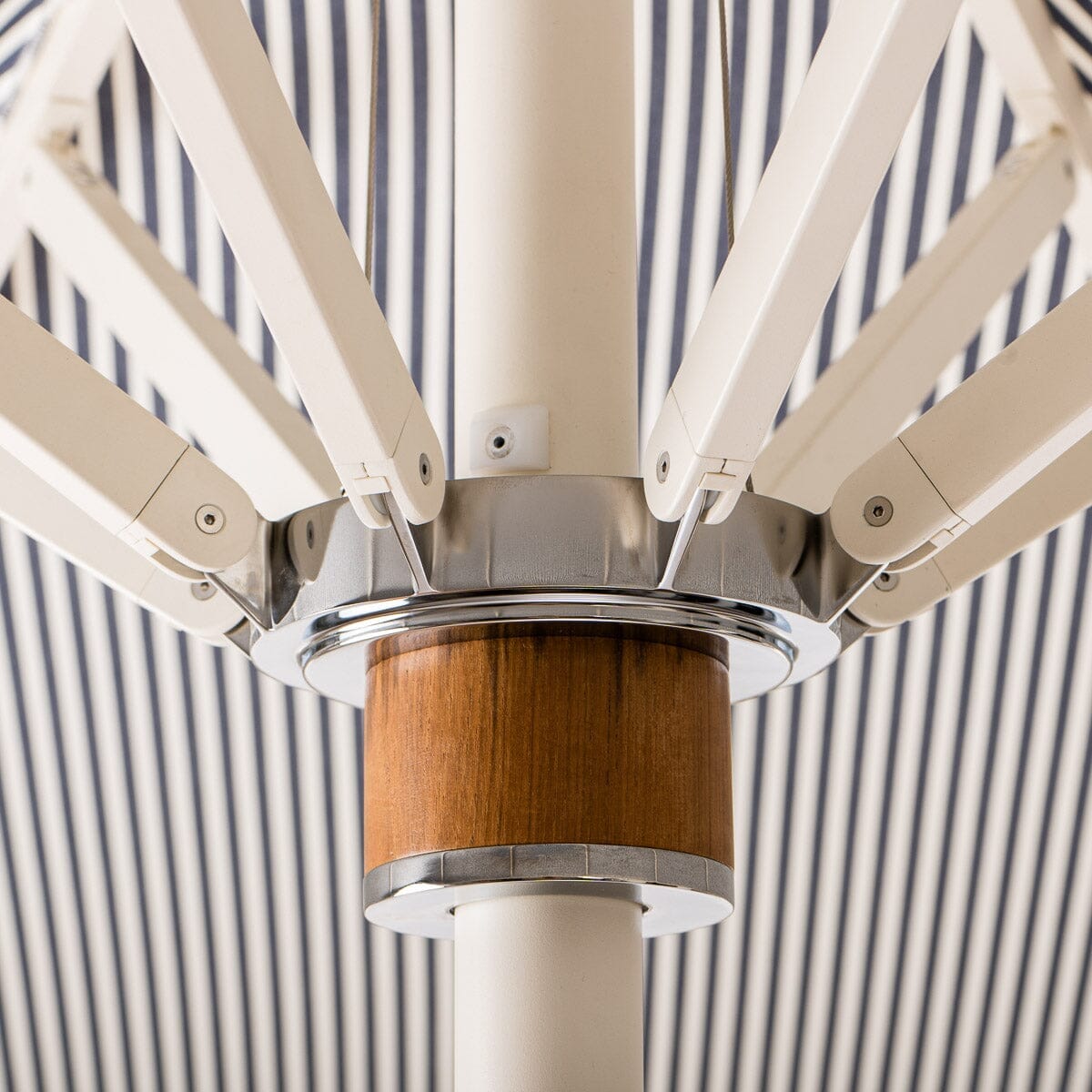 The Resort Market Umbrella in Lauren's Navy Stripe | 8' Antique White Frame Resort Market Umbrella Kit Business & Pleasure Co.
