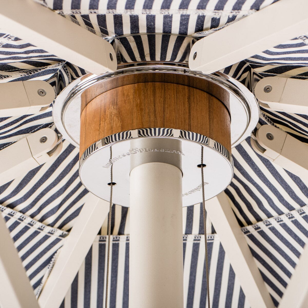 The Resort Market Umbrella in Lauren's Navy Stripe | 8' Antique White Frame Resort Market Umbrella Kit Business & Pleasure Co.