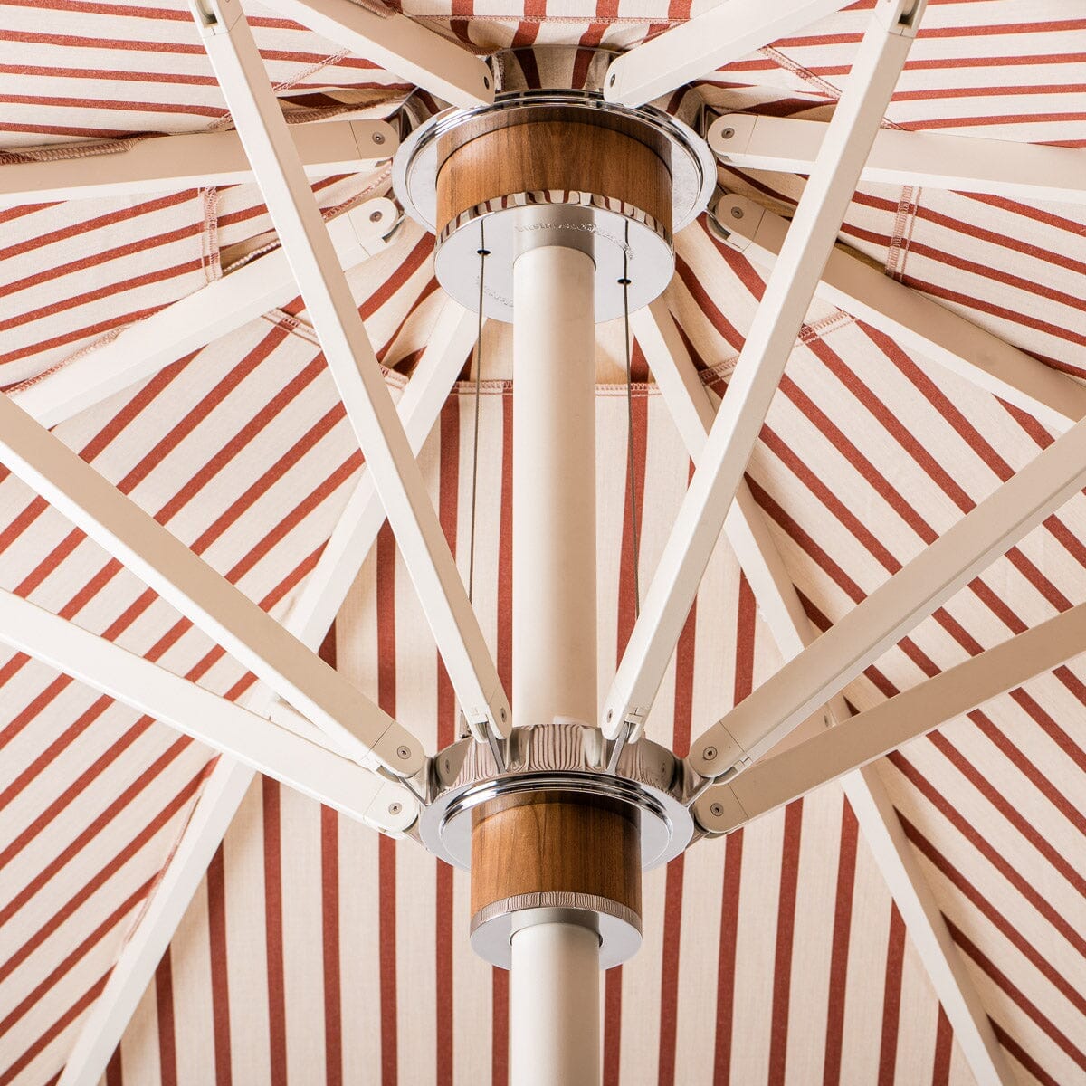 The Resort Market Umbrella in Monaco Le Sirenuse Stripe | 10' Antique White Frame Resort Market Umbrella Kit Business & Pleasure Co.
