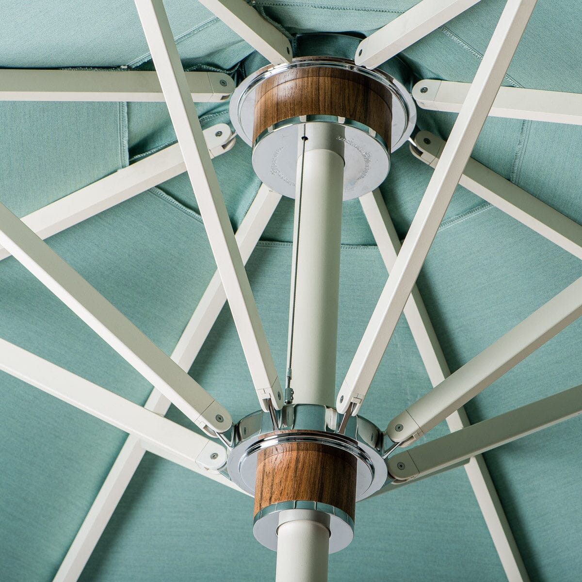 The Resort Market Umbrella in Rivie Green | 10' Antique White Frame Resort Market Umbrella Kit Business & Pleasure Co.