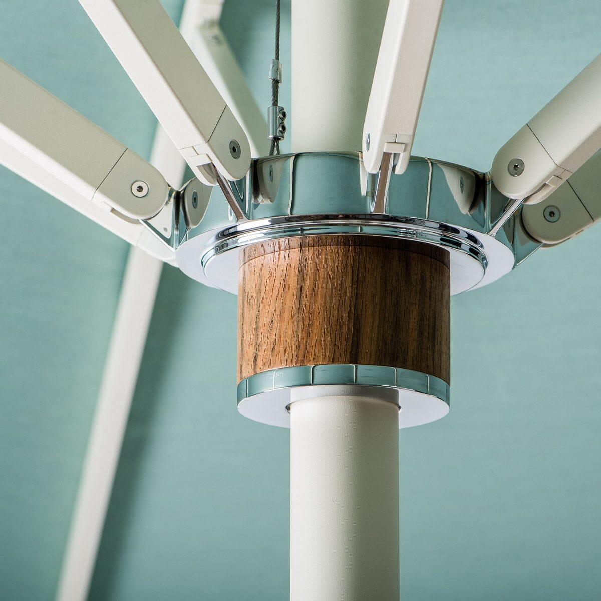 The Resort Market Umbrella in Rivie Green | 10' Antique White Frame Resort Market Umbrella Kit Business & Pleasure Co.