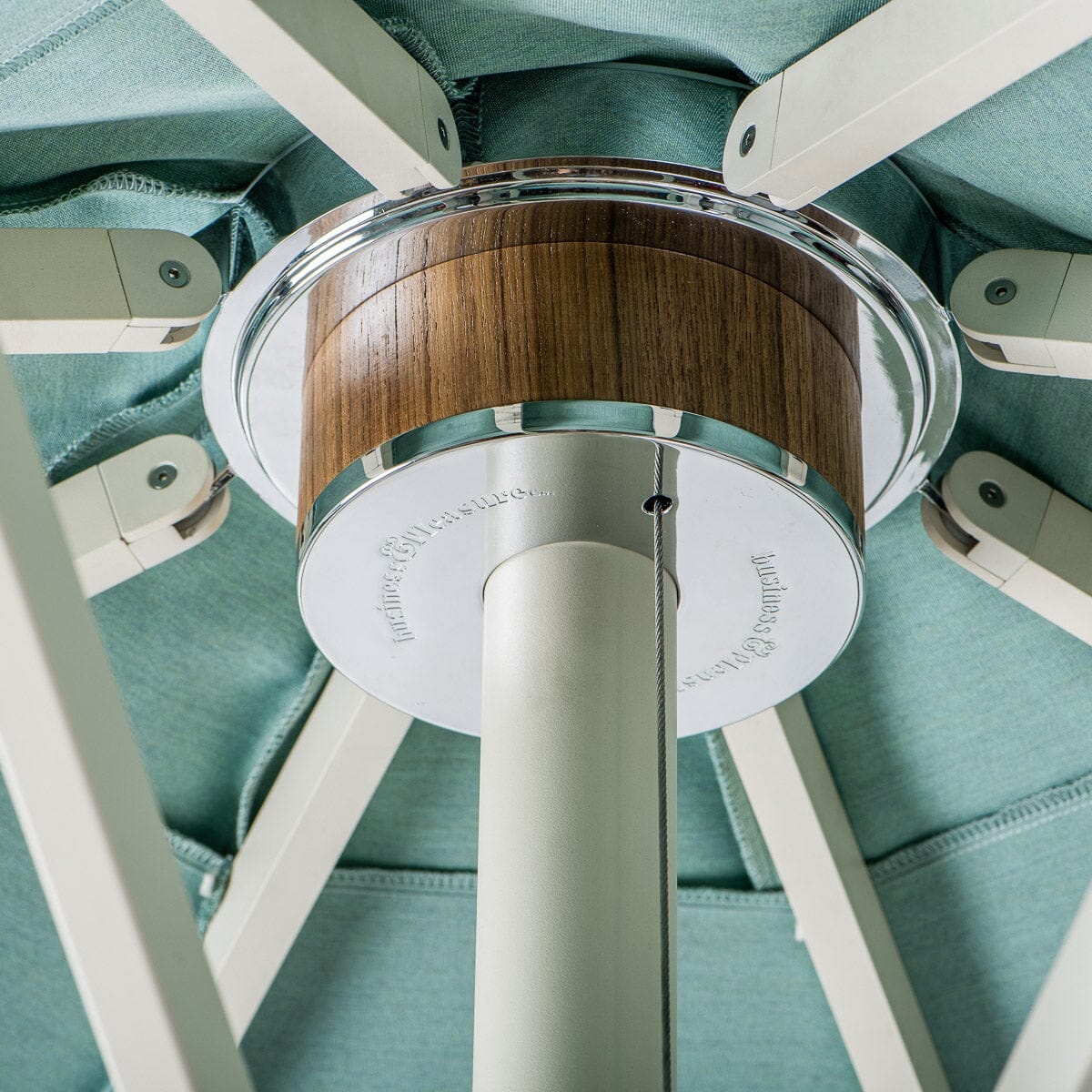 The Resort Market Umbrella in Rivie Green | 10' Antique White Frame Resort Market Umbrella Kit Business & Pleasure Co.