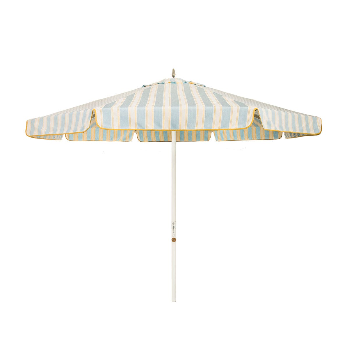 The Resort Market Umbrella in Tuuli Stripe Blue | 10' Antique White Frame Resort Market Umbrella Kit Business & Pleasure Co.