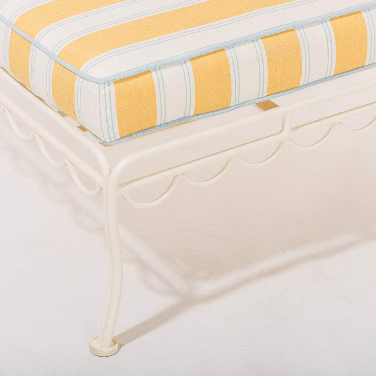 The Al Fresco Sun Lounger in Tuuli Stripe Yellow | Antique White Frame Al Fresco Sun Lounger Kit Business & Pleasure Co.