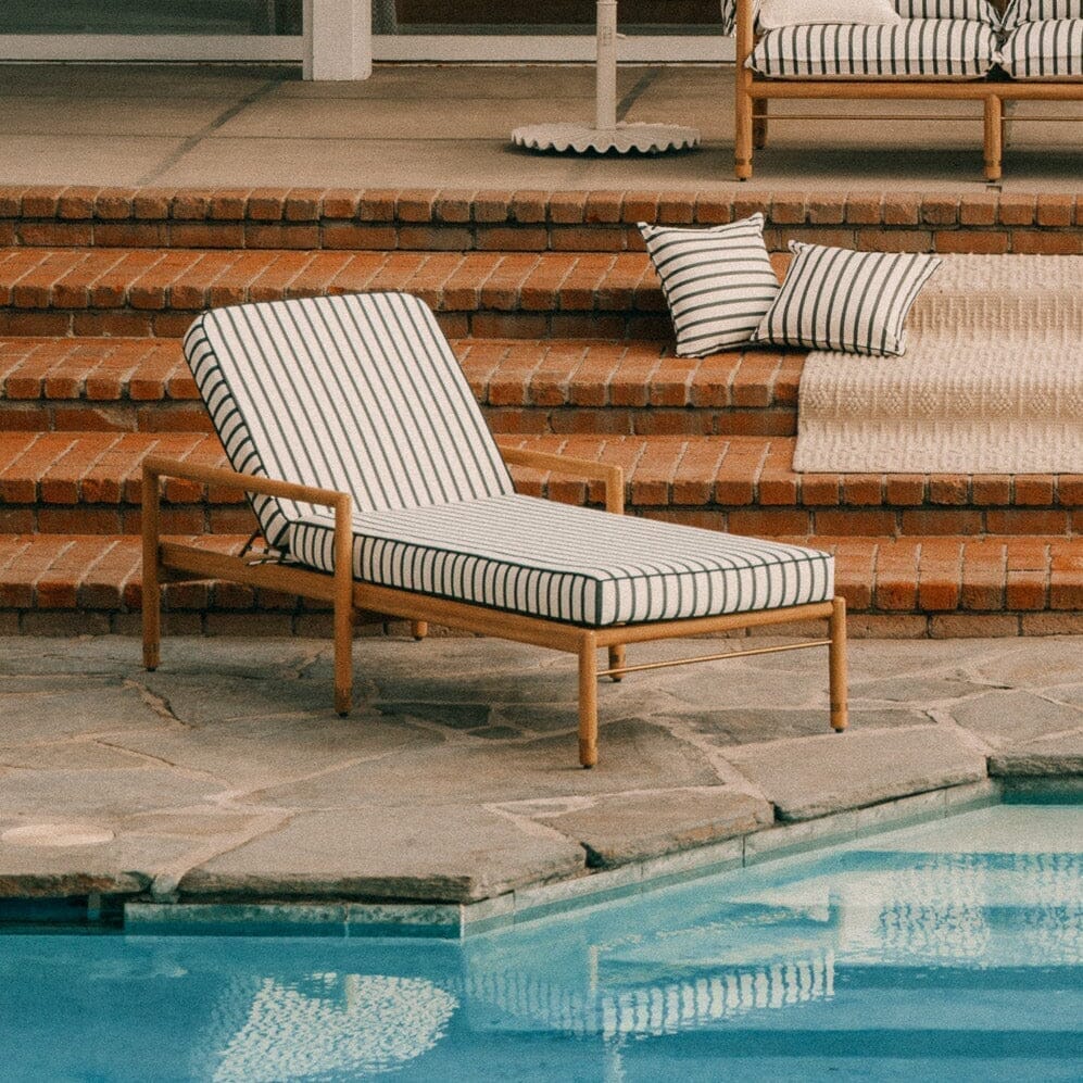 The WES Sun Lounger in Monaco Black Stripe | Teakwood Gold Frame Wes Sun Lounger Kit Business & Pleasure Co Aus