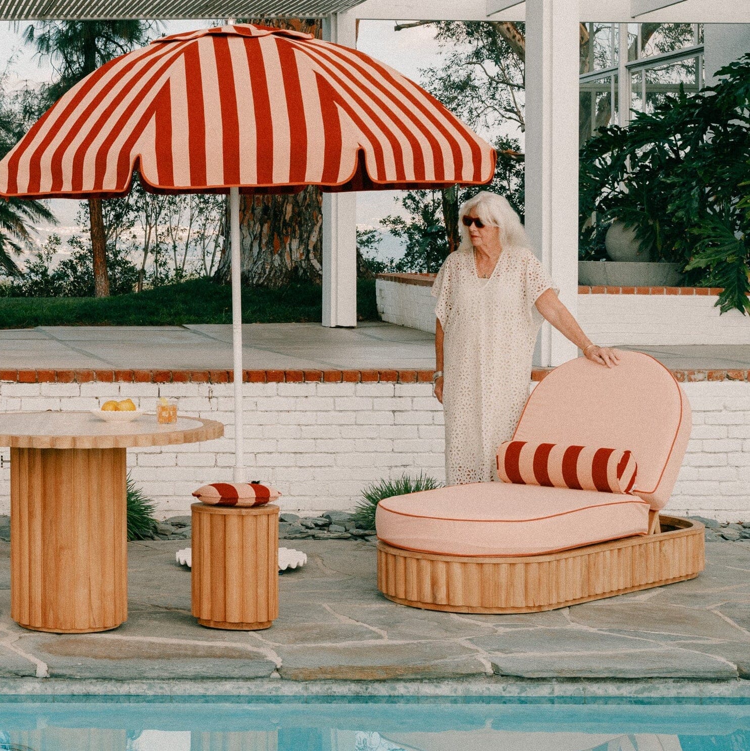 Daisy Sun Lounger in Rivie Pink | Teakwood Frame Daisy Sun Lounger Kit Business & Pleasure Co Aus