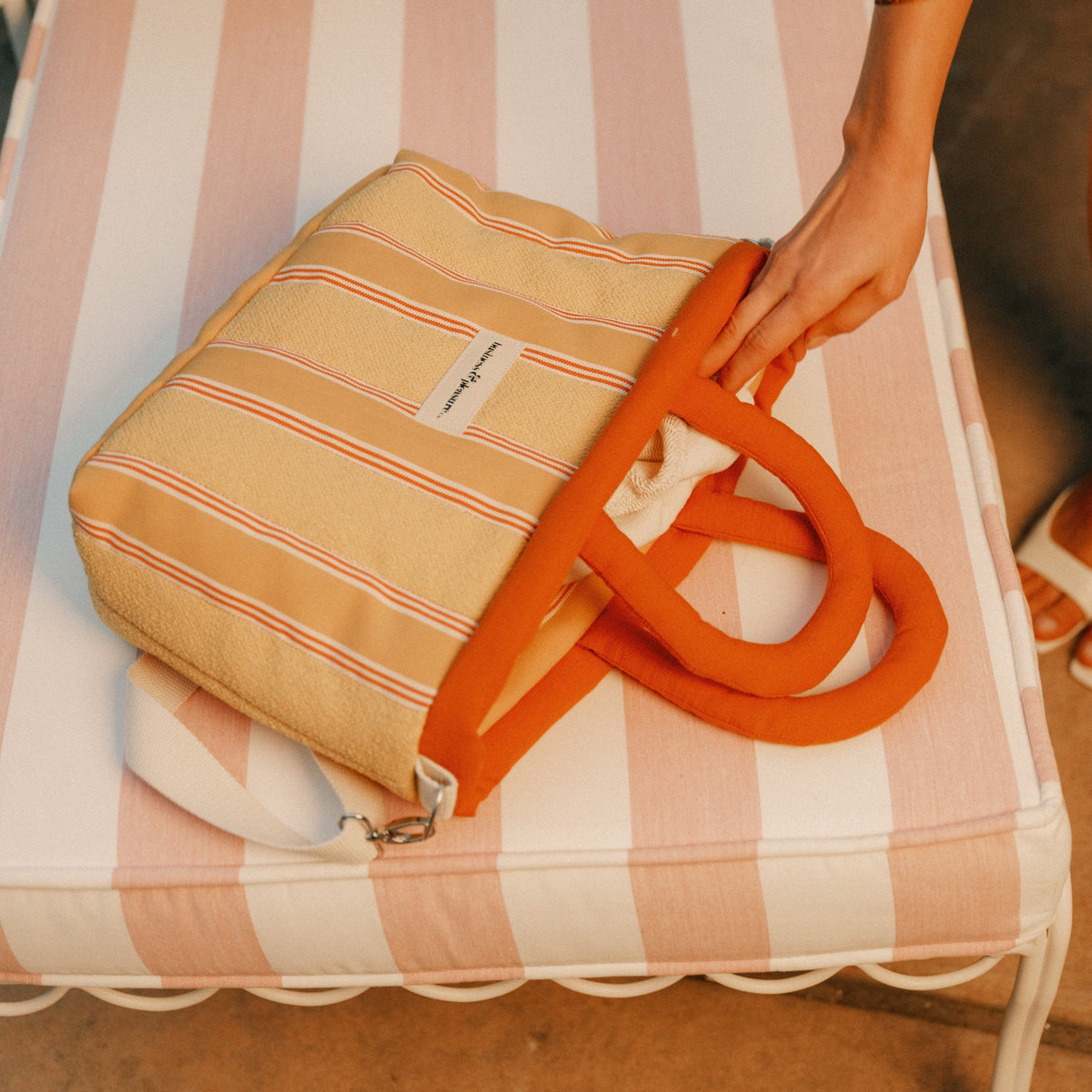 The Cloud Cooler Tote Bag - Bistro Papaya Stripe Cloud Cooler Tote Bag Business & Pleasure Co Aus