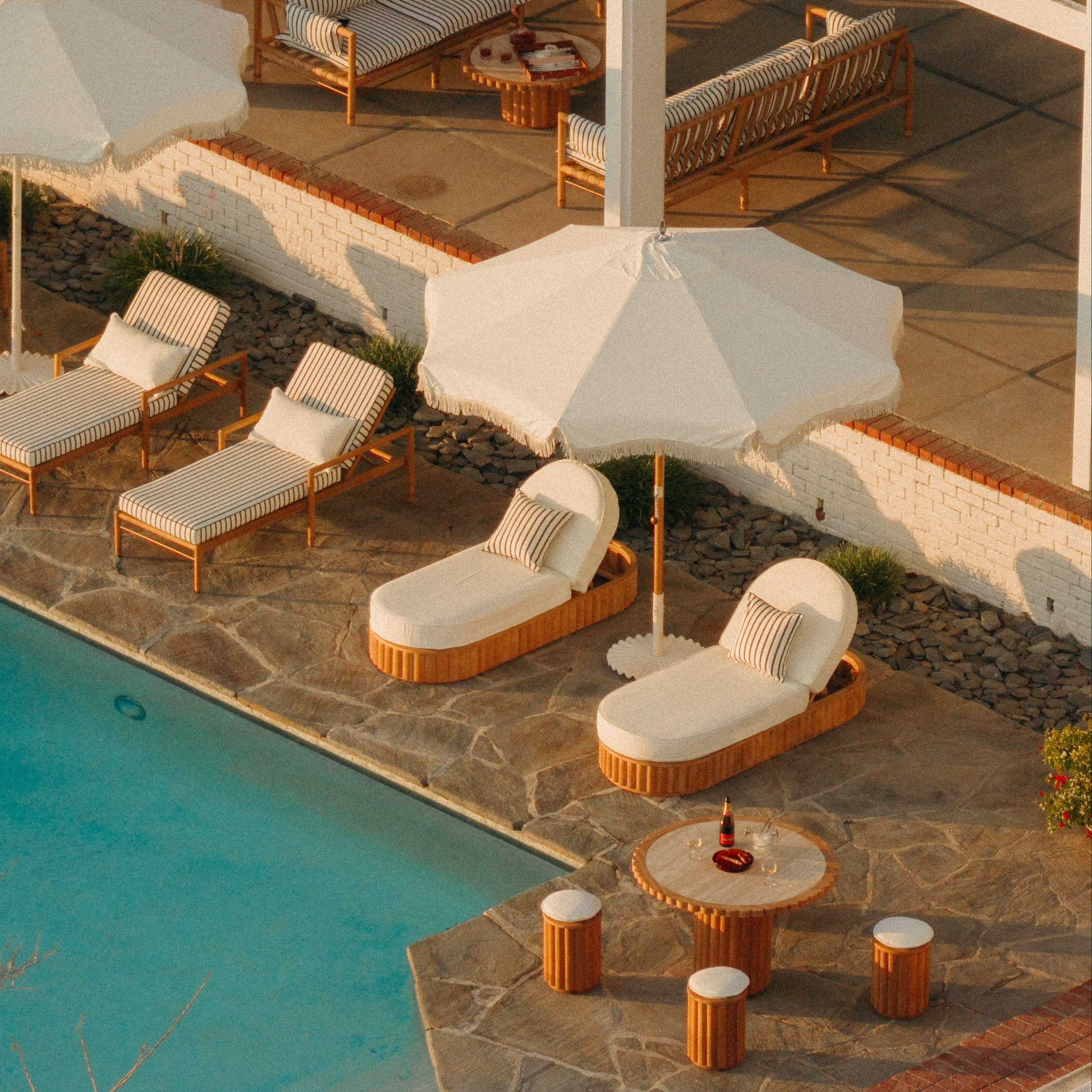 Daisy Sun Lounger in Boucle Antique White | Teakwood Frame Daisy Sun Lounger Kit Business & Pleasure Co Aus