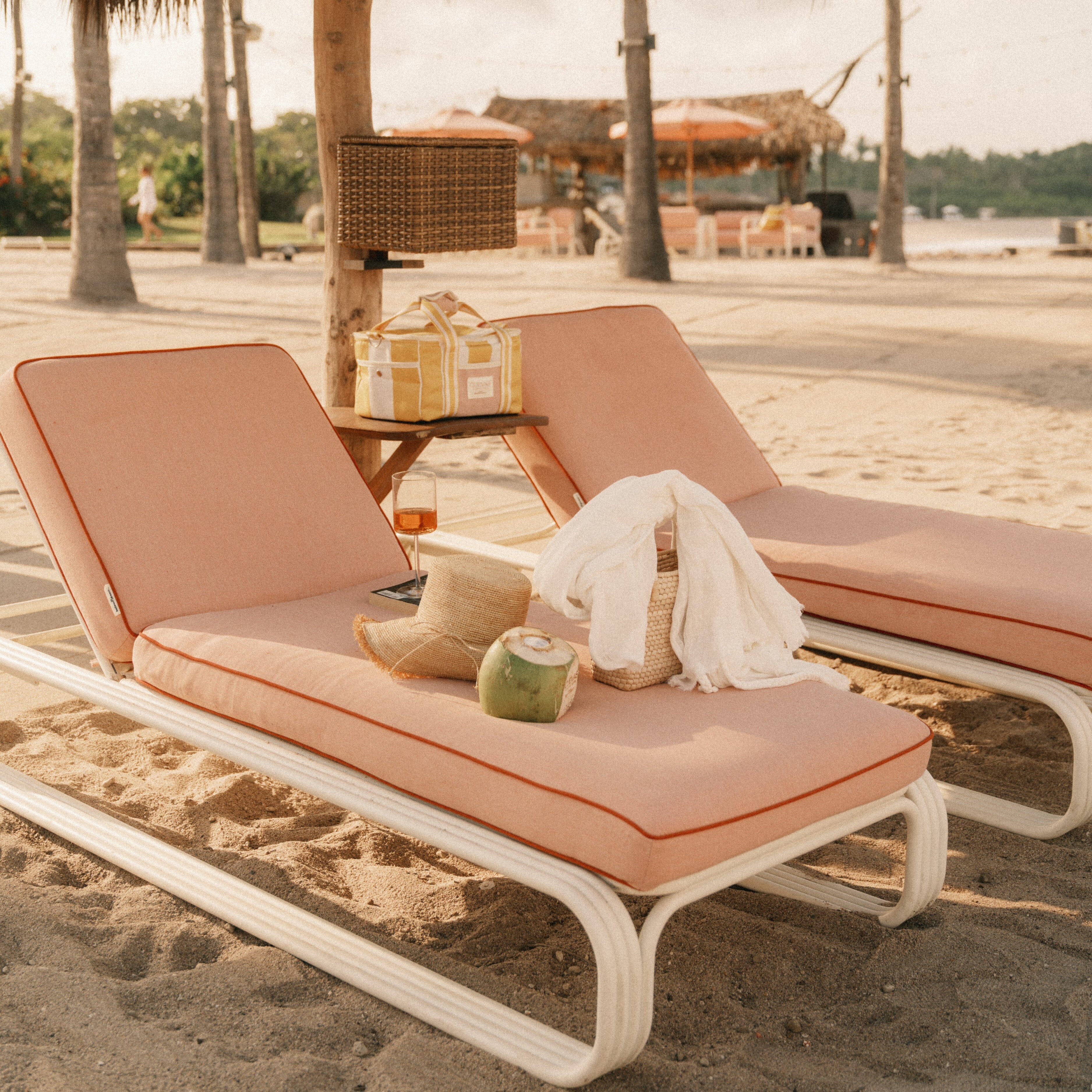 The Contini Sun Lounger in Rivie Pink | Antique White Frame Contini Sun Lounger Kit Business & Pleasure Co Aus