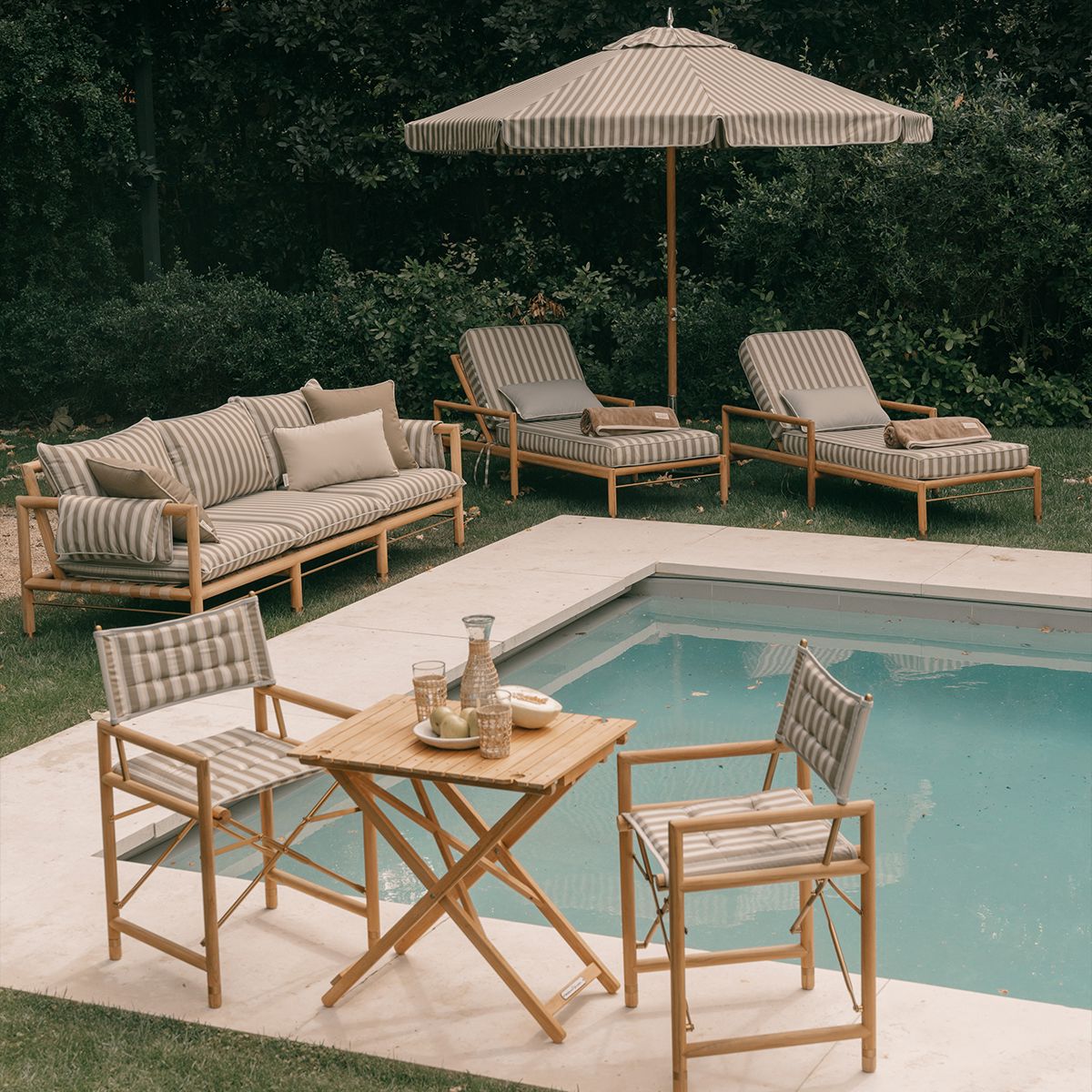 The WES Sofa x Jenni Kayne in California Stripe | Teakwood Frame Wes Sofa Kit Business & Pleasure Co Aus