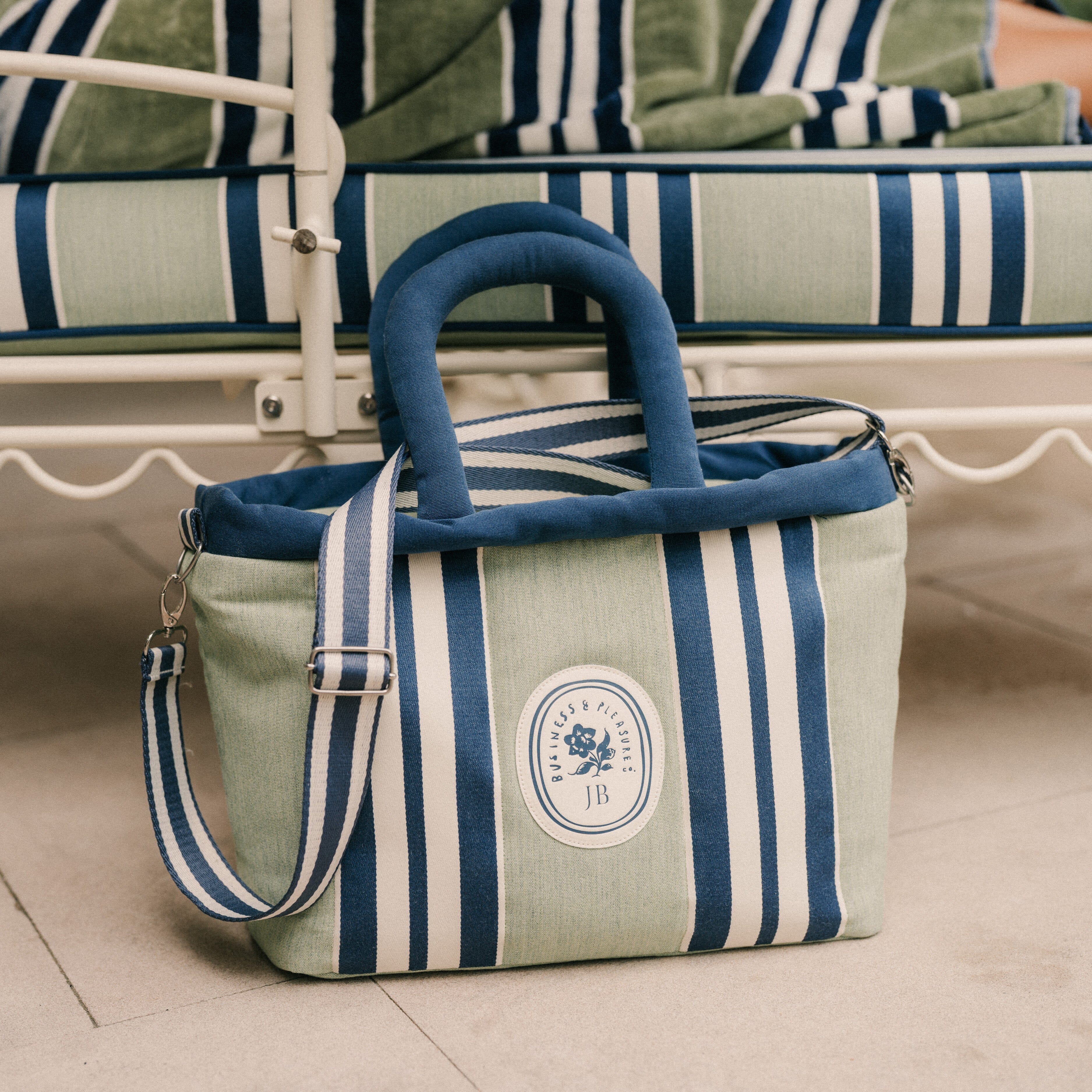 The Cloud Cooler Tote Bag x Julia Berolzheimer in Green Stripes Cloud Cooler Tote Bag B&P Co. x Julia Berolzheimer
