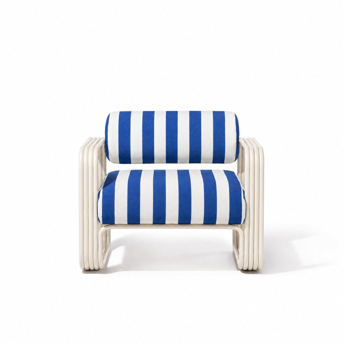 Contini Accent Chair in Crew Mediterranean Blue Stripe | Antique White Frame Contini Accent Chair Kit Business & Pleasure Co Aus