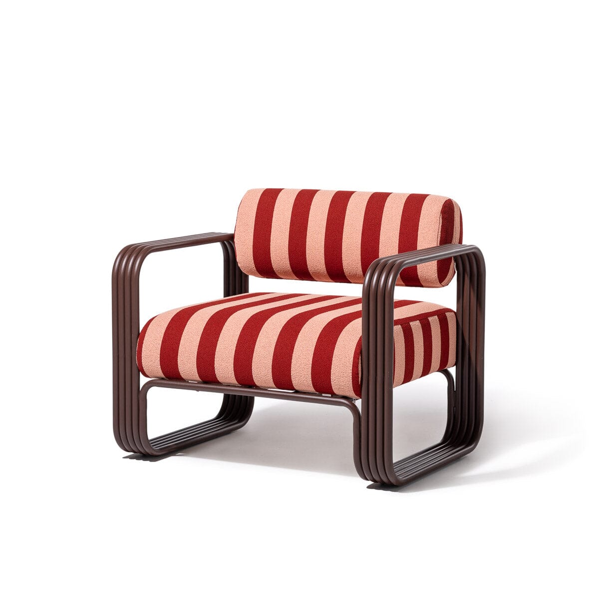 Product image of Contini Accent Chair in Terry Terracotta Stripe | Merlot Frame Contini Accent Chair Kit Business & Pleasure Co Aus