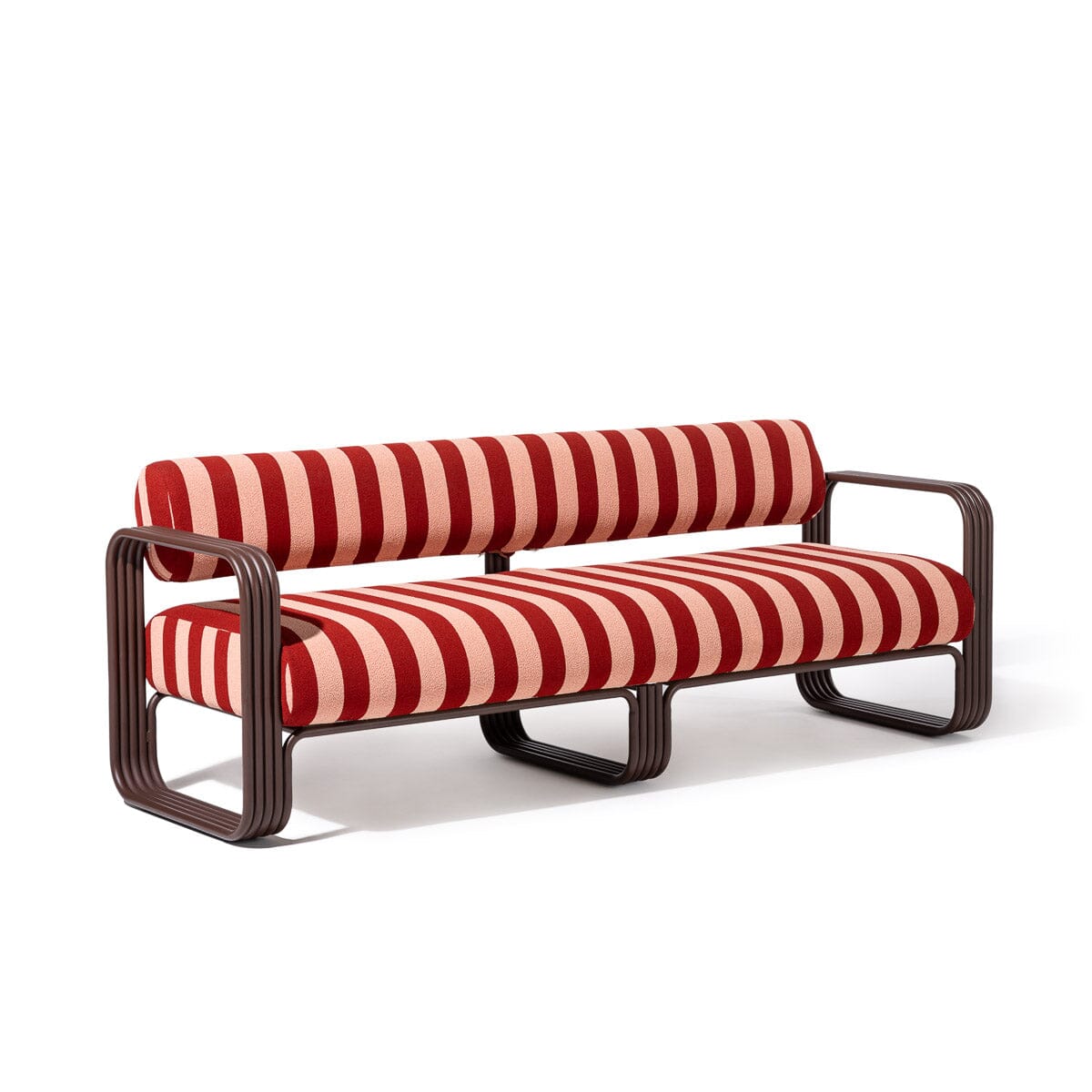Contini Sofa in Terry Terracotta Stripes | Merlot Frame Contini Sofa Kit Business & Pleasure Co Aus