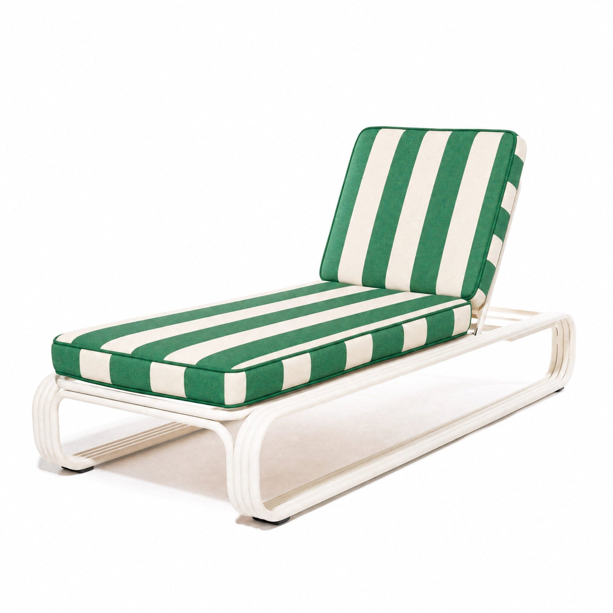 Product image of The Contini Sun Lounger in Crew Canyon Green Stripe | Antique White Frame Contini Sun Lounger Kit Business & Pleasure Co Aus