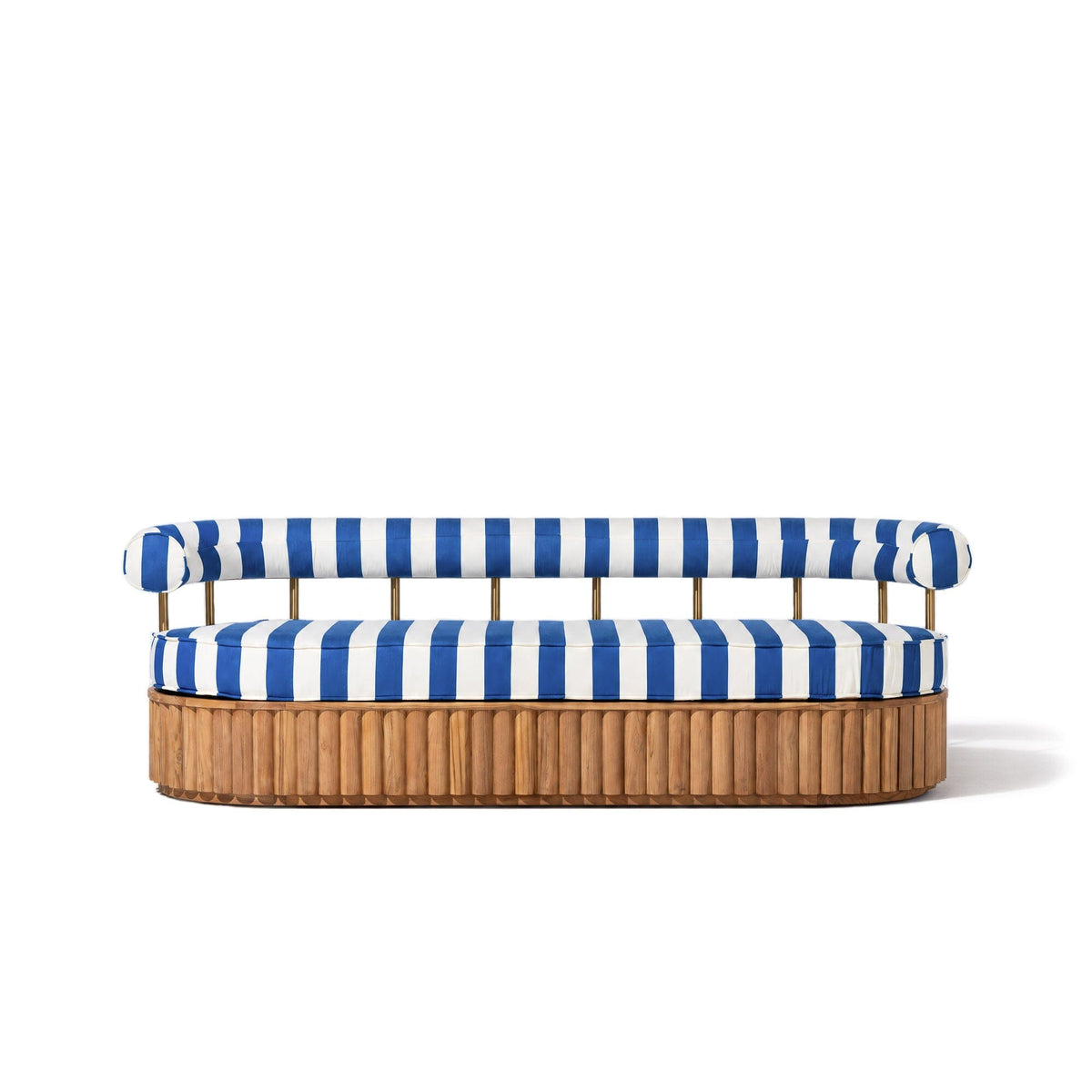 Daisy Sofa in Crew Mediterranean Blue Stripe | Teakwood Frame Daisy Sofa Kit Business & Pleasure Co Aus