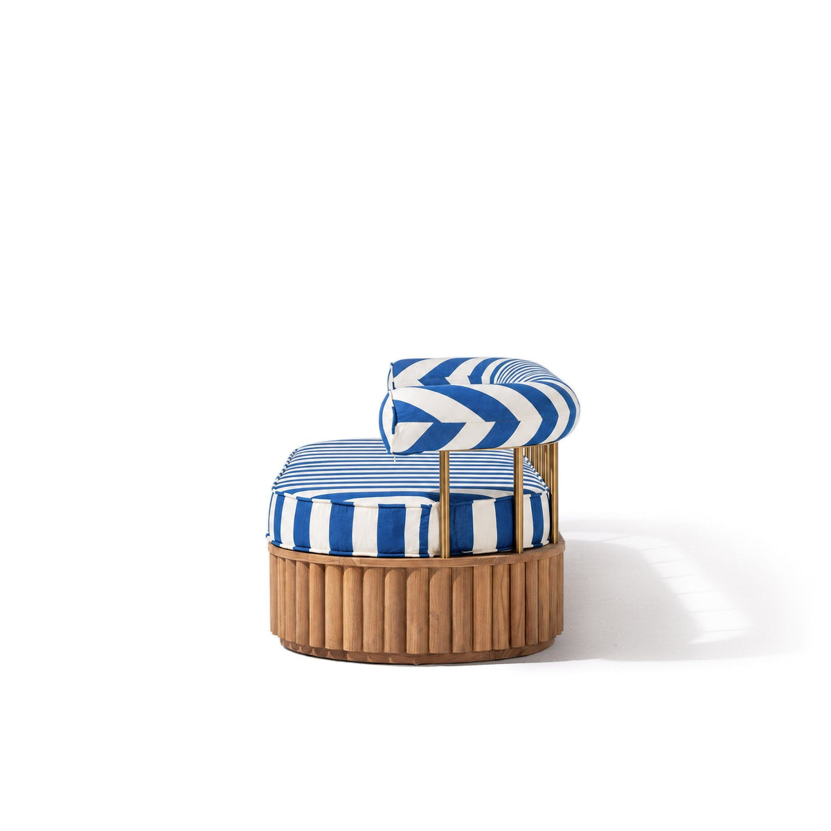 Daisy Sofa in Crew Mediterranean Blue Stripe | Teakwood Frame Daisy Sofa Kit Business & Pleasure Co Aus