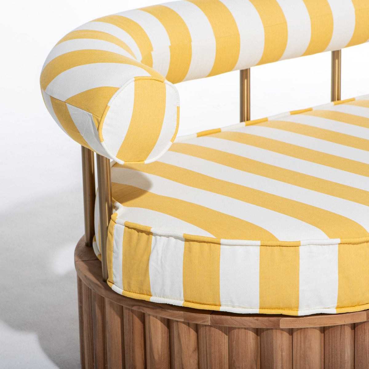 Daisy Sofa in Crew Mimosa Yellow Stripe | Teakwood Frame Daisy Sofa Kit Business & Pleasure Co Aus
