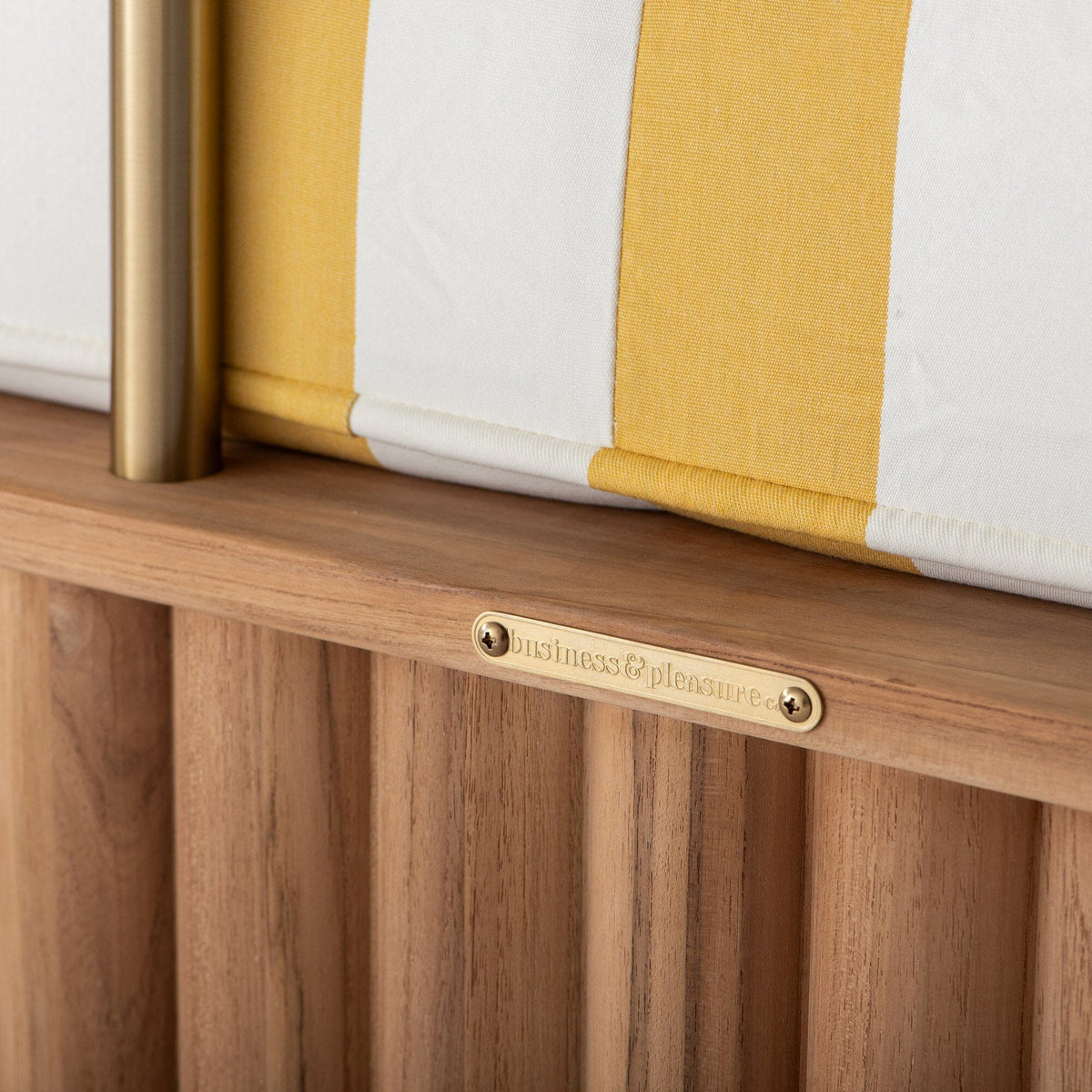 Daisy Sofa in Crew Mimosa Yellow Stripe | Teakwood Frame Daisy Sofa Kit Business & Pleasure Co Aus
