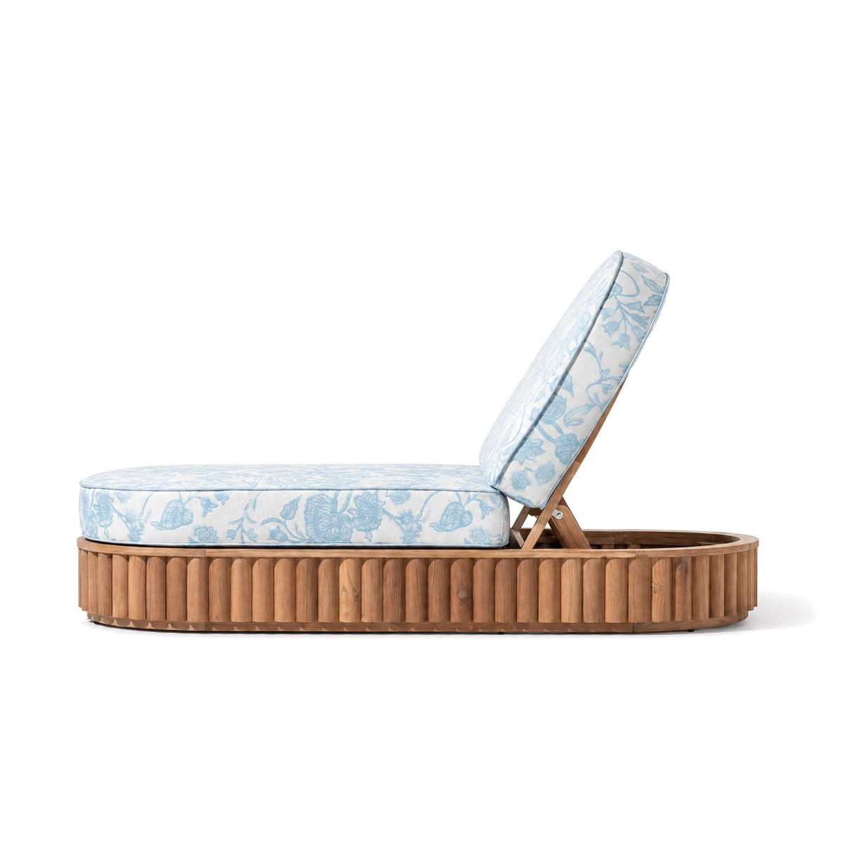 The Daisy Sun Lounger in Hanalei Bay Blue Jacquard | Teakwood Frame Daisy Sun Lounger Kit Business & Pleasure Co Aus