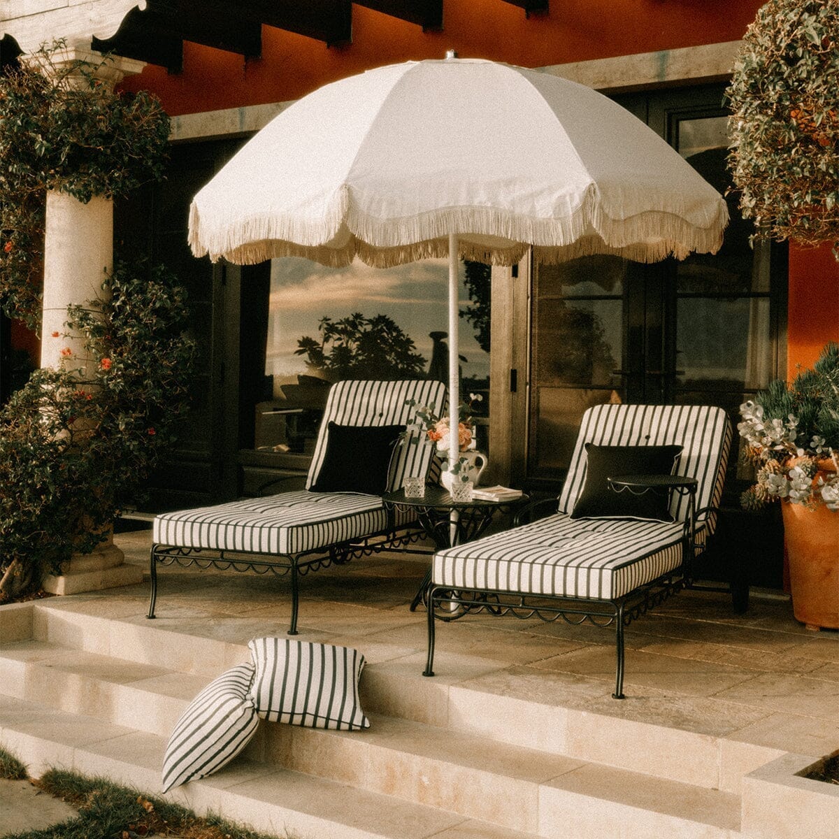 The Al Fresco Sun Lounger in Monaco Black Stripe | Vintage Black Frame Al Fresco Sun Lounger Kit Business & Pleasure Co.