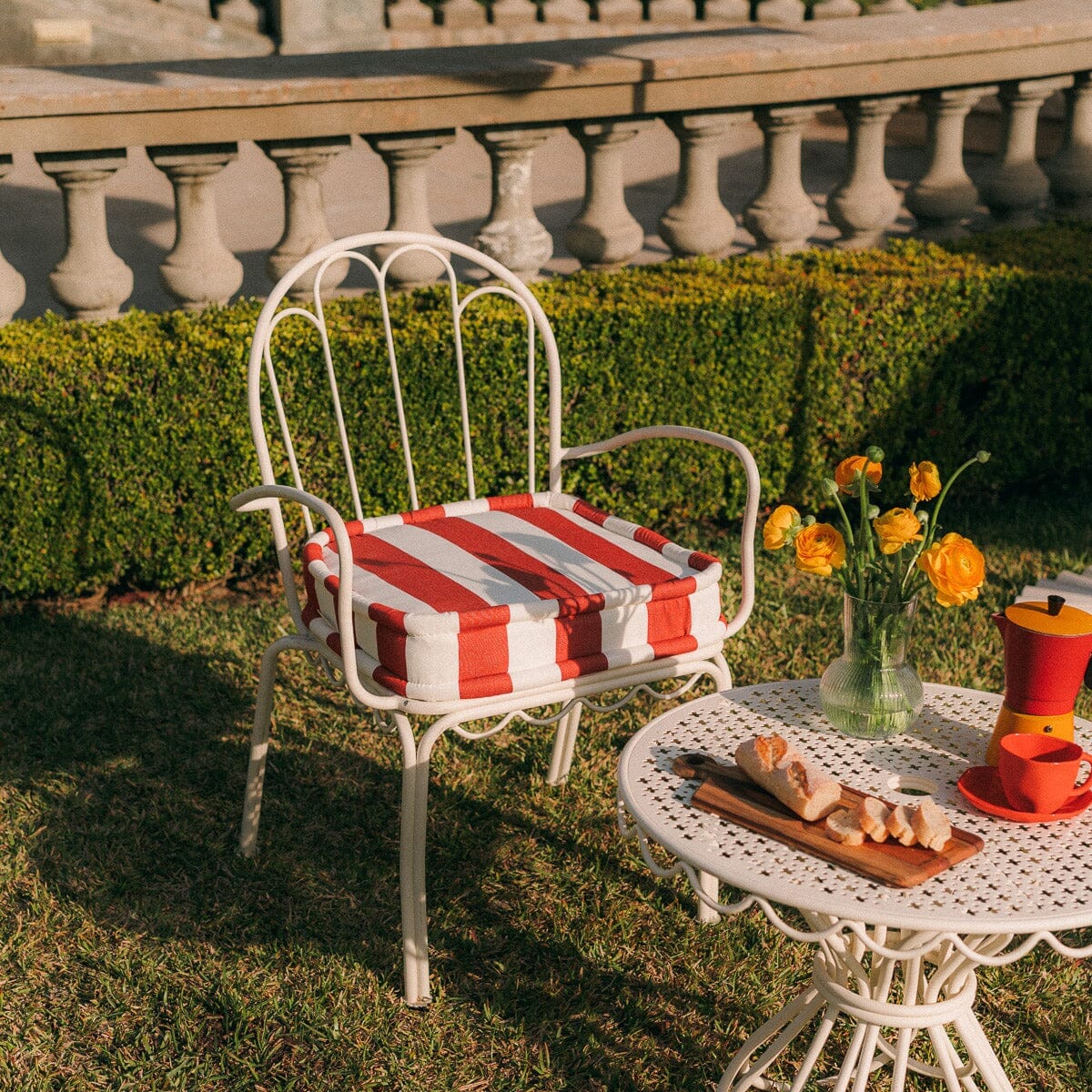 The Al Fresco Dining Chair in Crew Le Sirenuse Stripe | Antique White Frame Al Fresco Dining Chair Business & Pleasure Co Aus