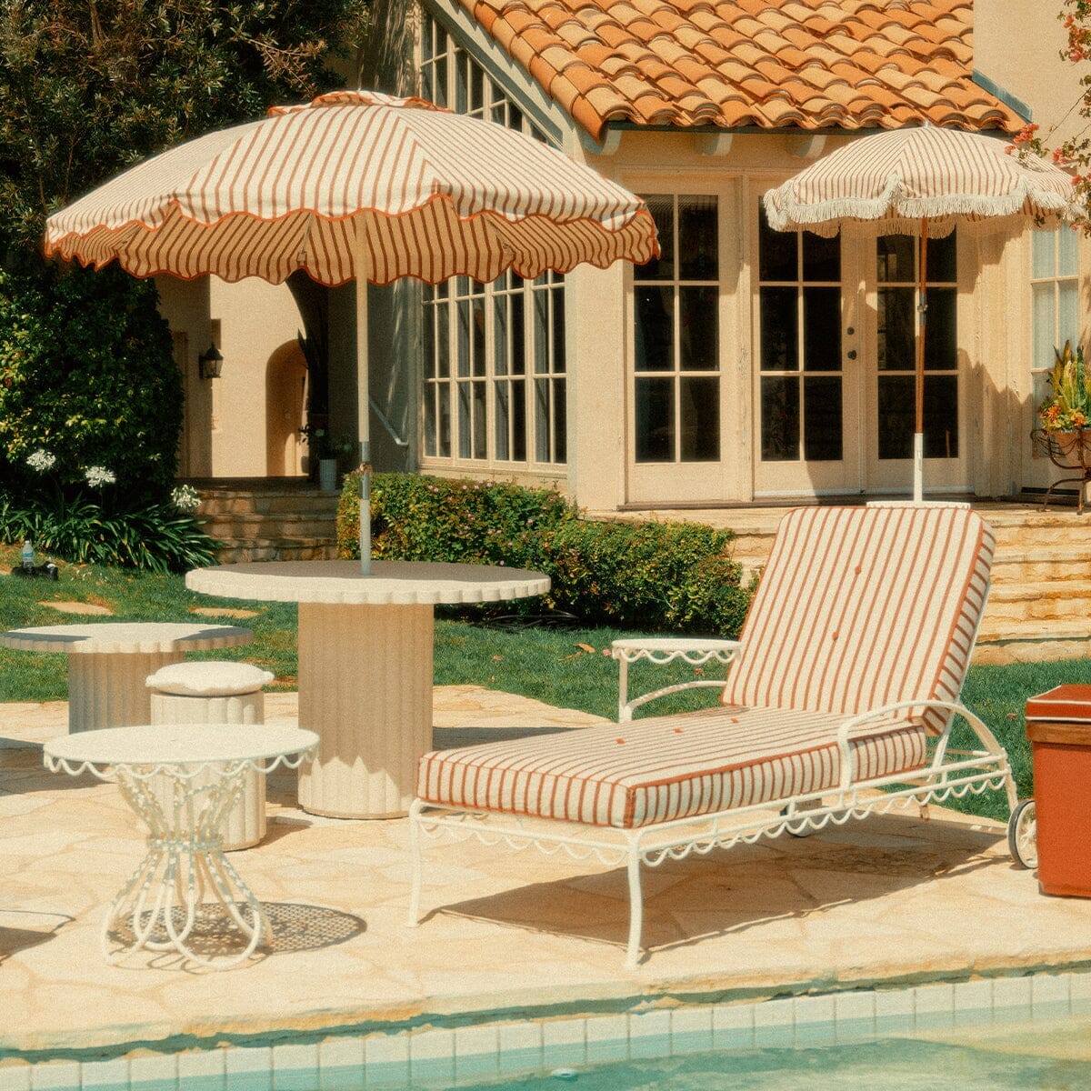 The Al Fresco Sun Lounger in Monaco Le Sirenuse Stripe | Antique White Frame Al Fresco Sun Lounger Kit Business & Pleasure Co.