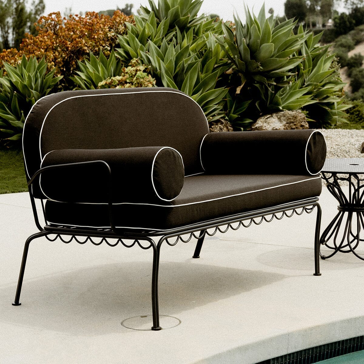 The Al Fresco Love Seat in Rivie Black | Vintage Black Frame Al Fresco Love Seat Kit Business & Pleasure Co.