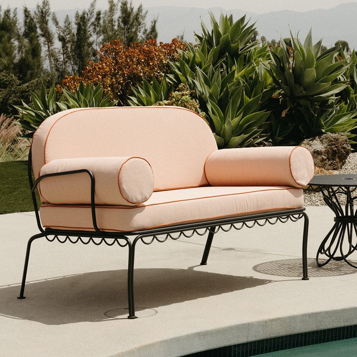 The Al Fresco Love Seat in Rivie Pink | Vintage Black Frame Al Fresco Love Seat Kit Business & Pleasure Co.