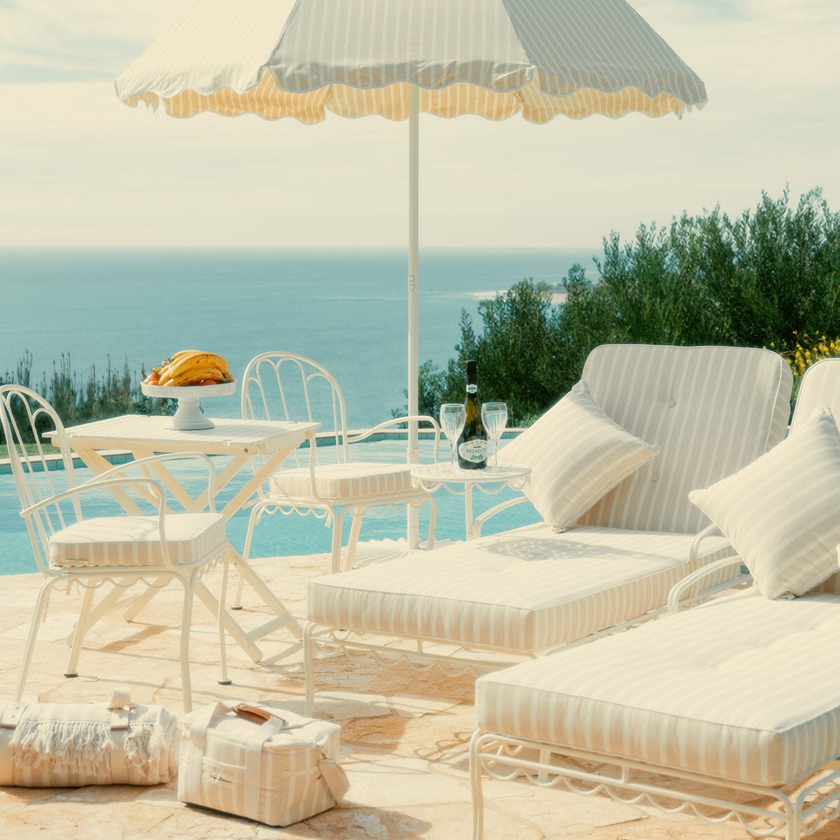 The Al Fresco Dining Chair in Monaco Natural Stripe | Antique White Frame Al Fresco Dining Chair Business & Pleasure Co Aus