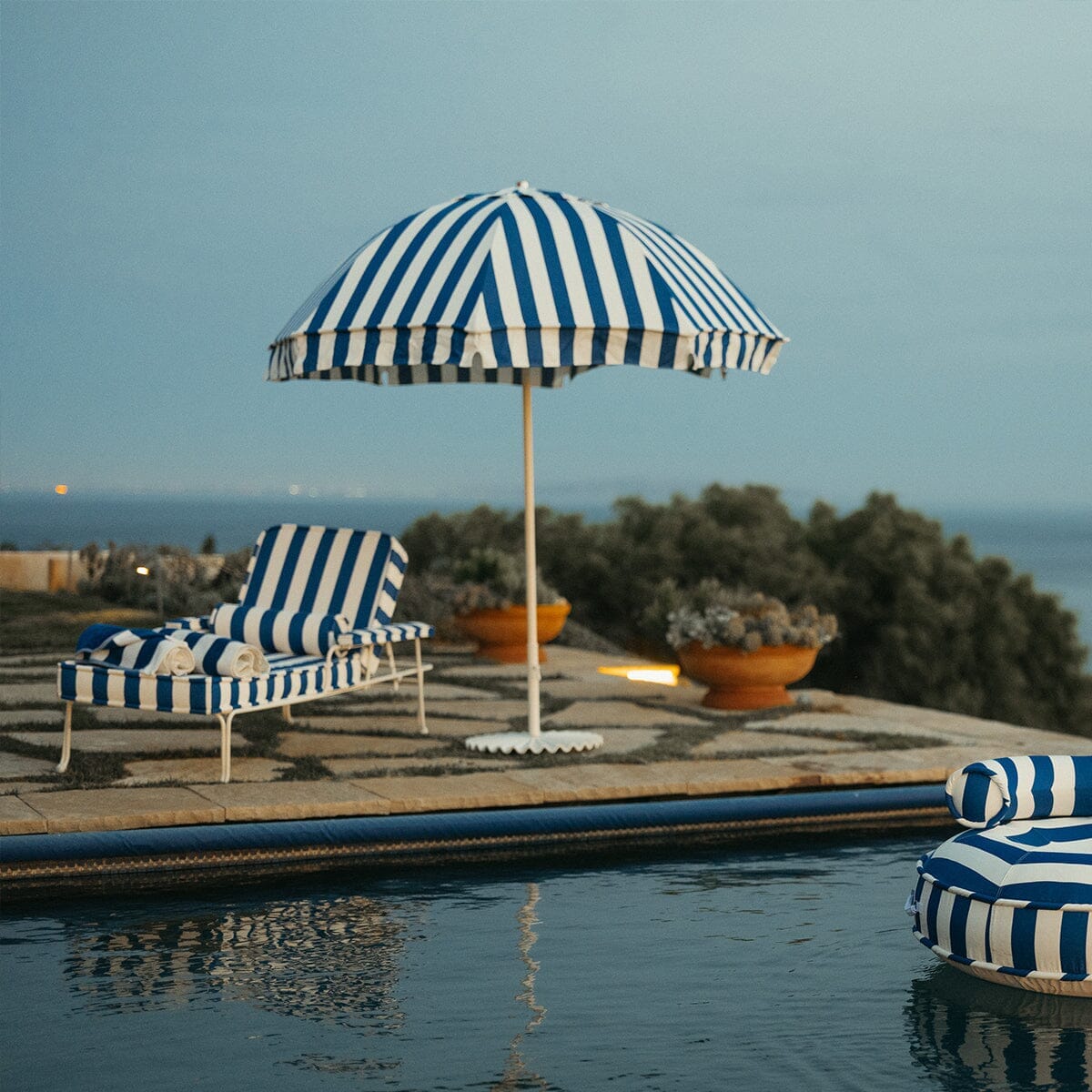 The Patio Umbrella - Crew Mediterranean Blue Stripe Patio Umbrella Business & Pleasure Co.