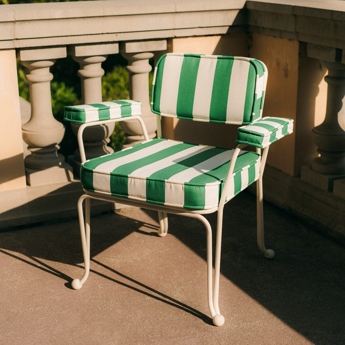 The Waterhouse Dining Chair in Crew Canyon Green Stripe | Antique White Frame Kit Business & Pleasure Co.