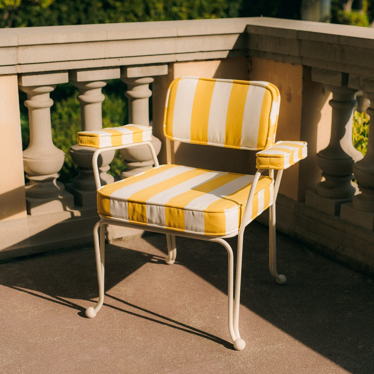 The Waterhouse Dining Chair in Crew Mimosa Yellow Stripe | Antique White Frame Kit Business & Pleasure Co.