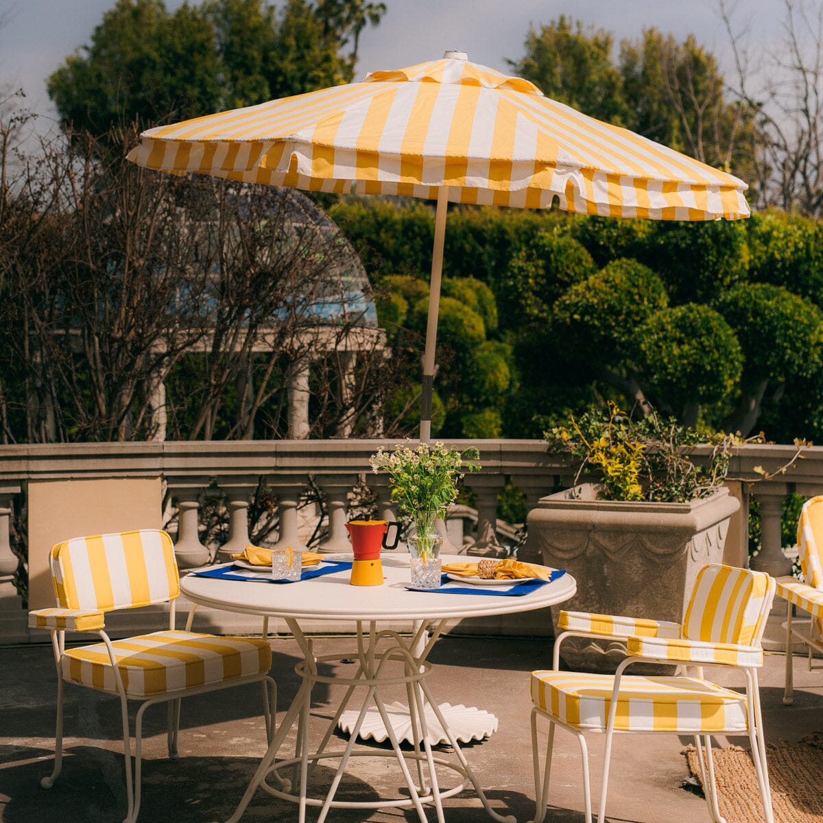 The Waterhouse Dining Chair in Crew Mimosa Yellow Stripe | Antique White Frame Kit Business & Pleasure Co.