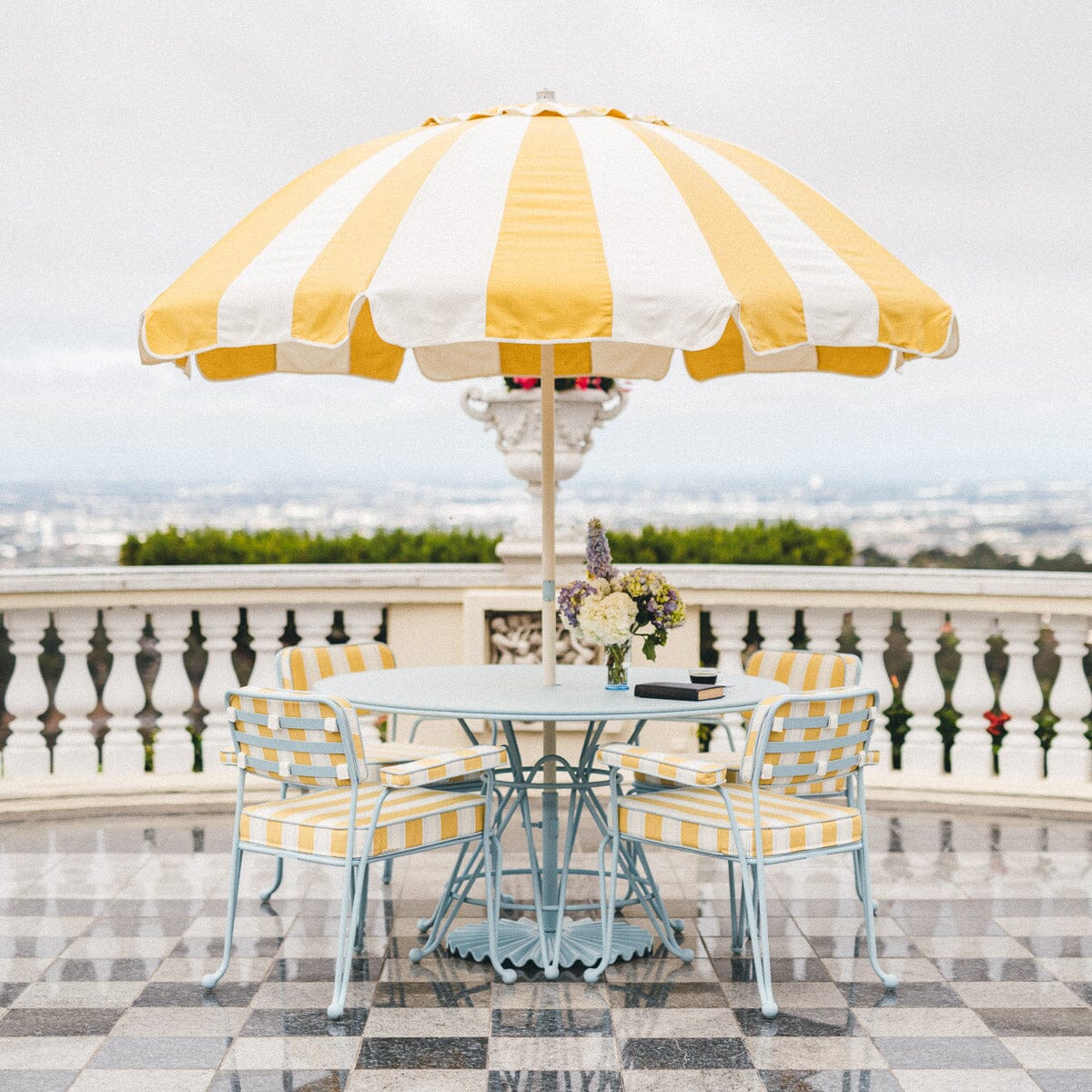 The Waterhouse Dining Chair in Tuuli Stripe Yellow | Powder Blue Frame Waterhouse Dining Chair Kit Business & Pleasure Co.