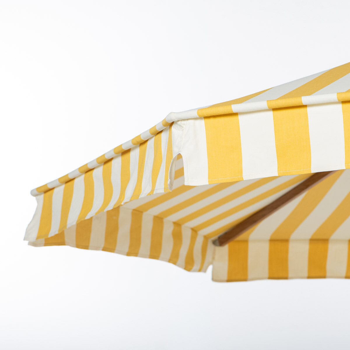 Resort Market Umbrella | Crew Mimosa Yellow Stripe & Transfer Teak Frame Resort Market Umbrella Kit Business & Pleasure Co Aus