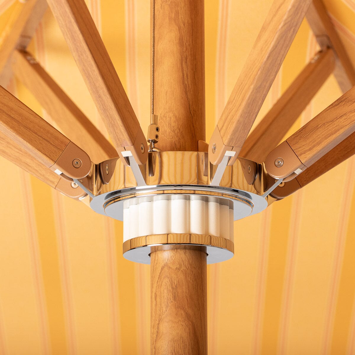 Resort Market Umbrella | Bistro Papaya Stripe & Transfer Teak Frame Resort Market Umbrella Kit Business & Pleasure Co Aus