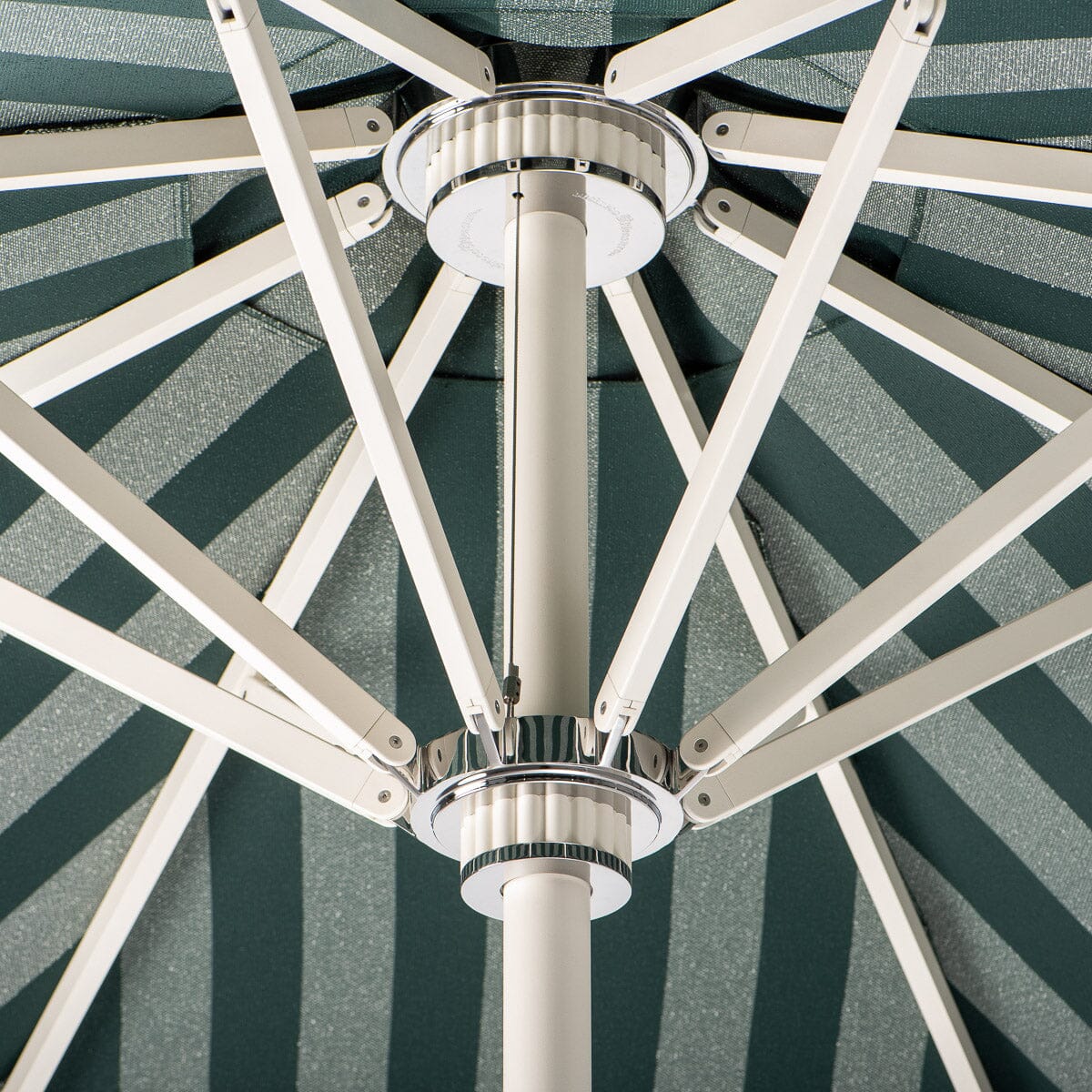 The Resort Market Umbrella in Terry Green Stripe | Antique White Frame Resort Market Umbrella Kit Business & Pleasure Co Aus
