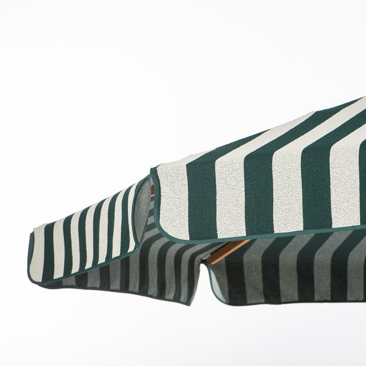 The Resort Market Umbrella in Terry Green Stripe | Transfer Teak Frame Resort Market Umbrella Kit Business & Pleasure Co Aus