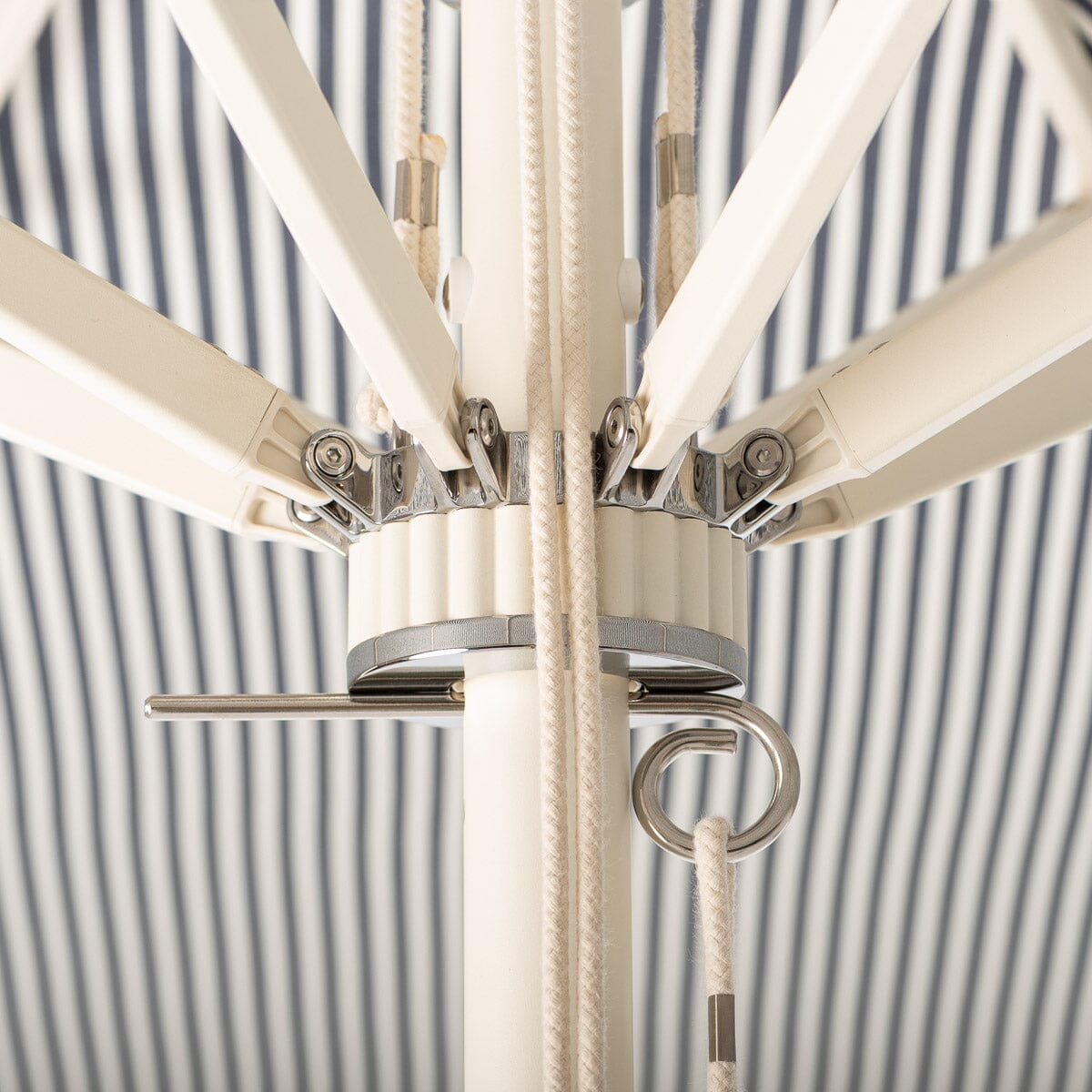 Terrace Umbrella in Lauren's Navy Stripe | Antique White Frame Terrace Umbrella Kit Business & Pleasure Co Aus