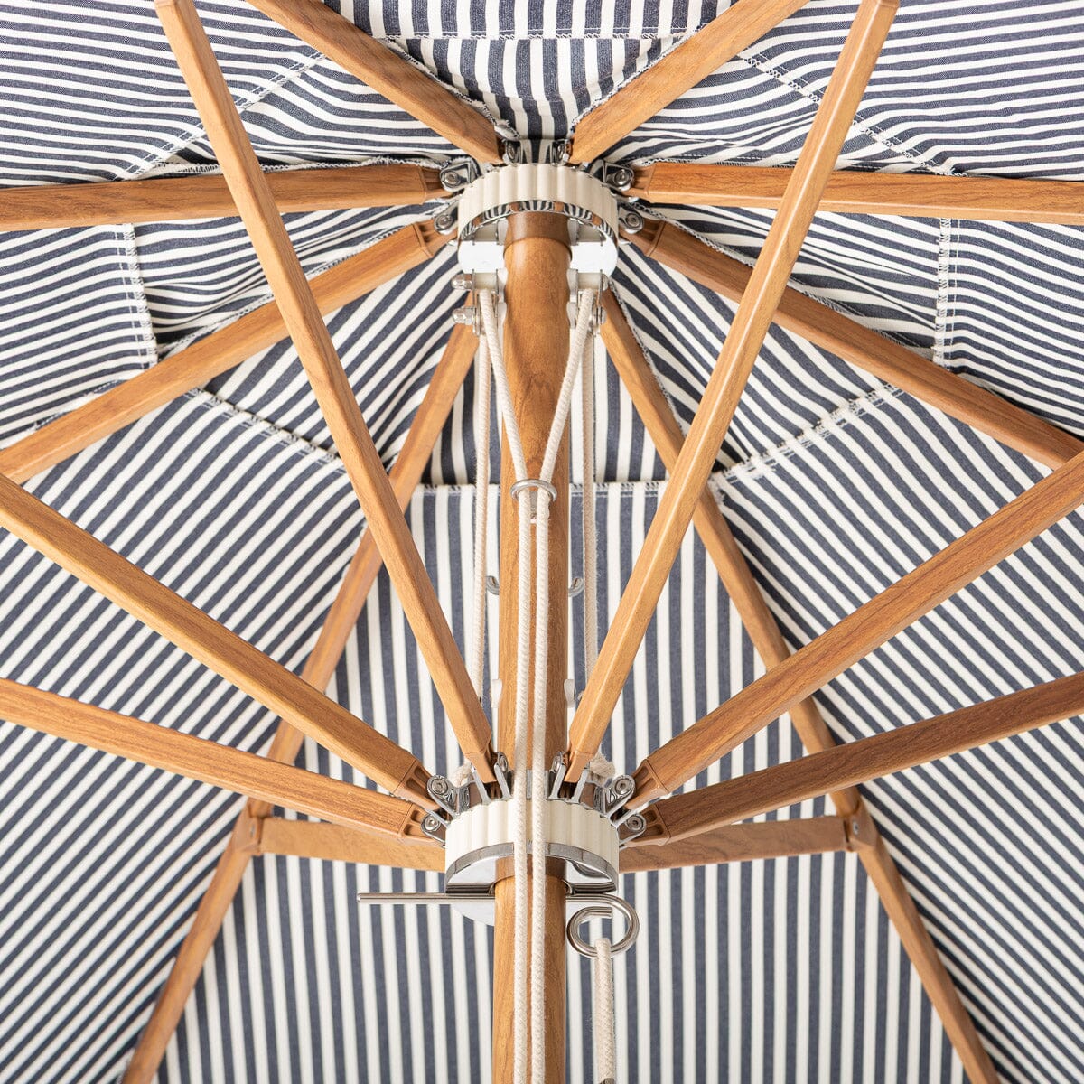 Terrace Umbrella in Lauren's Navy Stripe | Transfer Teak Frame Terrace Umbrella Kit Business & Pleasure Co Aus