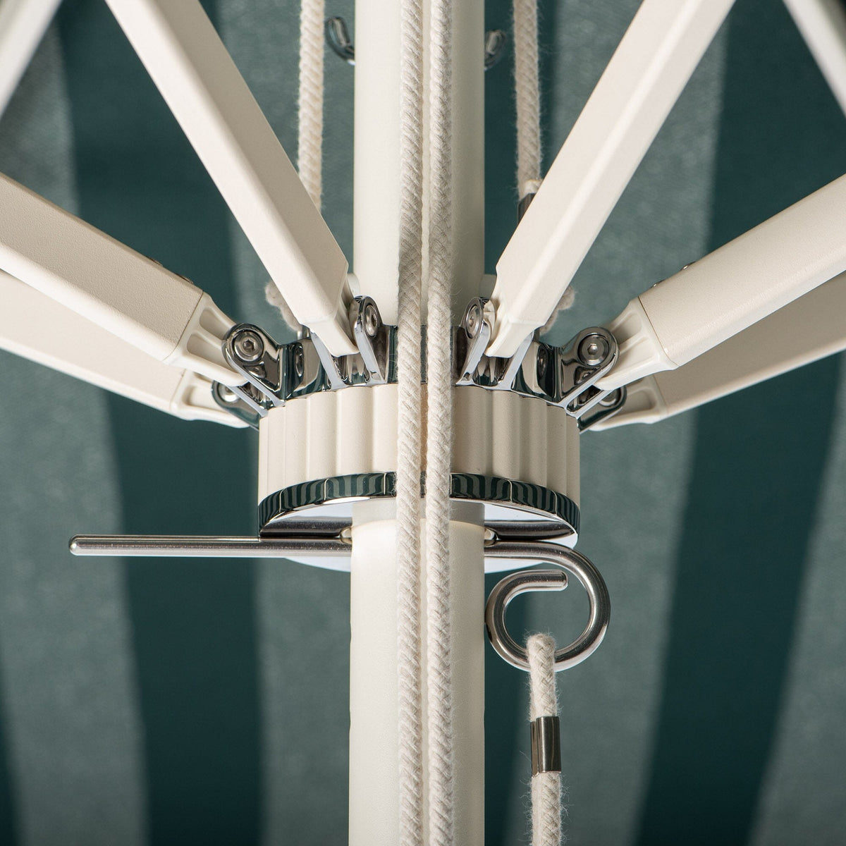 Terrace Umbrella in Terry Green Stripe | Antique White Frame Terrace Umbrella Kit Business & Pleasure Co Aus