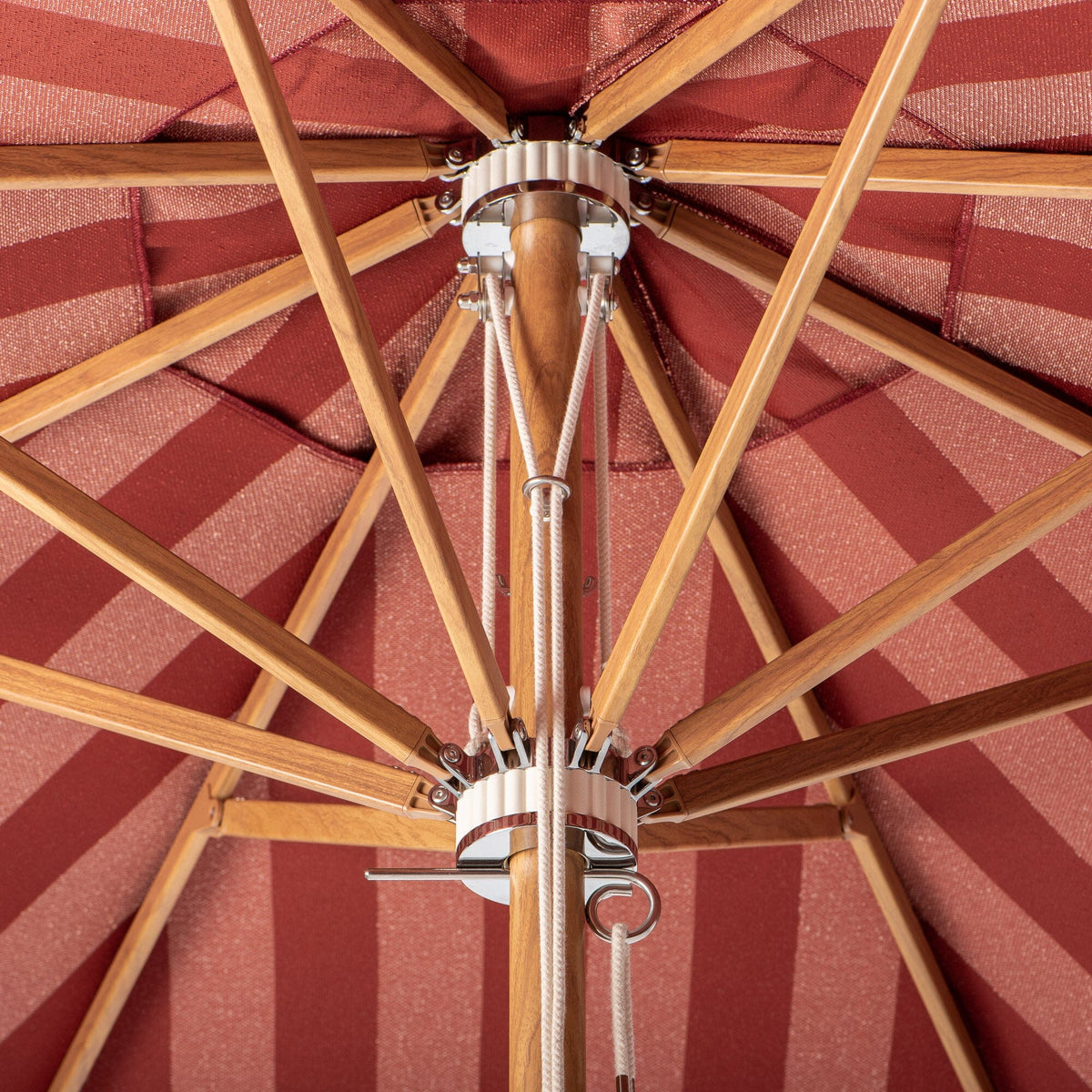 Terrace Umbrella in Terry Terracotta Stripe | Transfer Teak Frame Terrace Umbrella Kit Business & Pleasure Co Aus